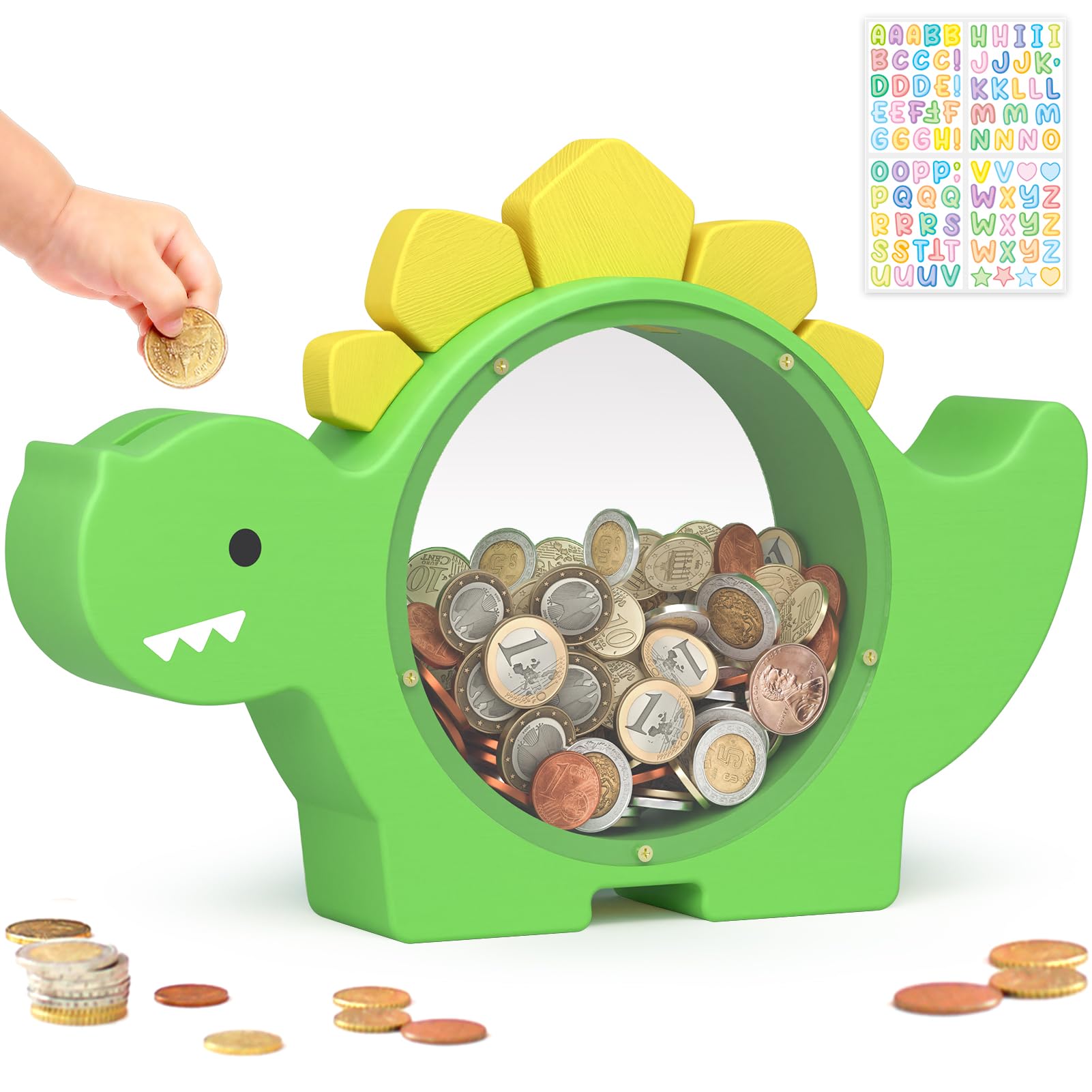 Summidate Salvadanaio di Dinosauro in Legno per Bambini Maschi, Carino Salvadanaio di Dinosauro in Legno per Bambini Piccoli, Barattolo Creativo per Risparmiare Monete, Regalo Personalizzato per