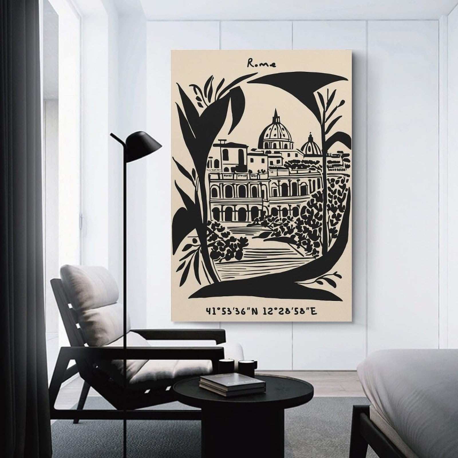 Junmoney Rome Cityscape with Floral Frame Wall Picture Print 20x30inch(50x75cm), for Hallway, Lounge Or Guest Room, Gift Idea for Housewarming And Birthdays
