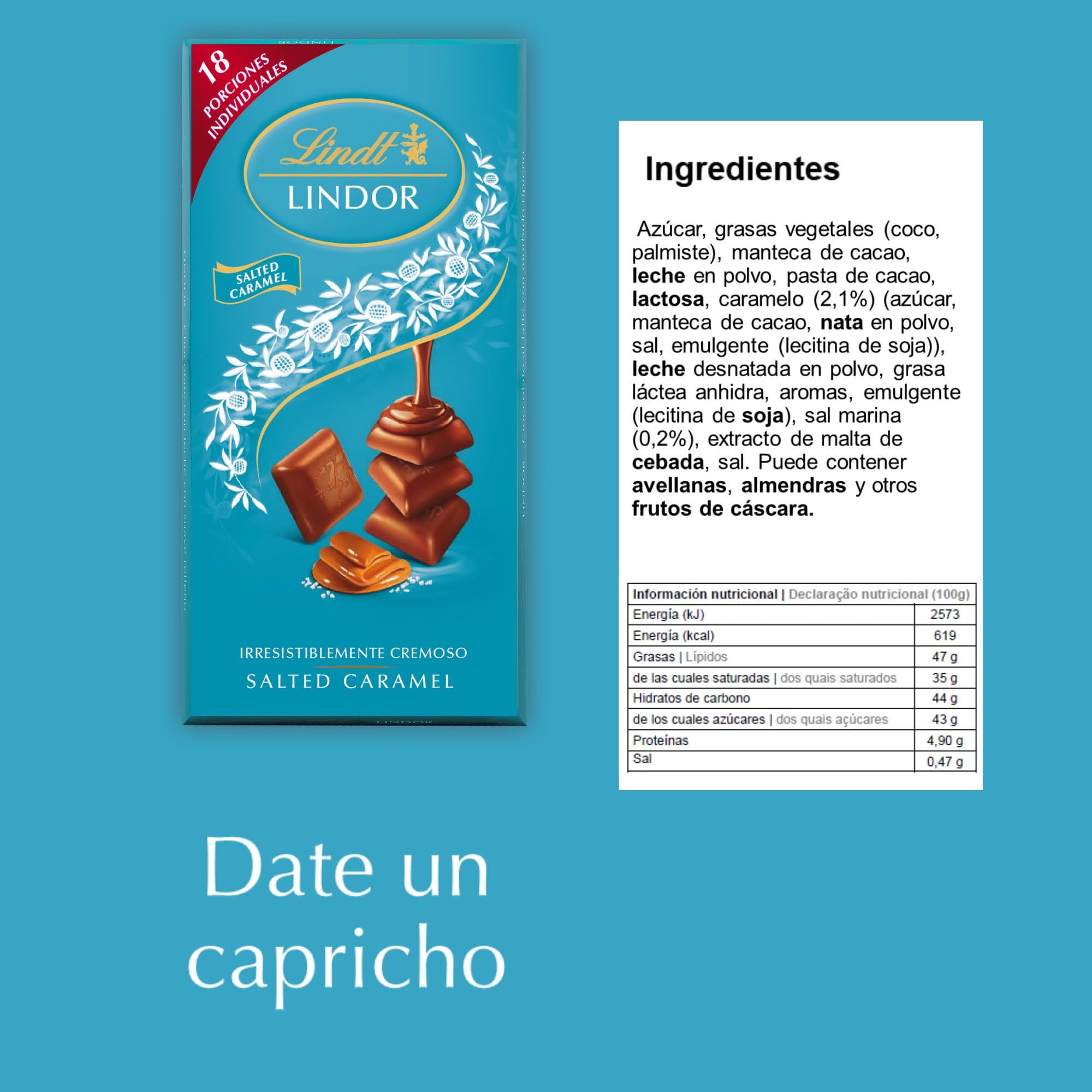 Lindt Chocolate LINDOR SINGLES Chocolate con leche y caramelo salado, tableta de chocolate leche, cremoso, con interior de chocolate con leche