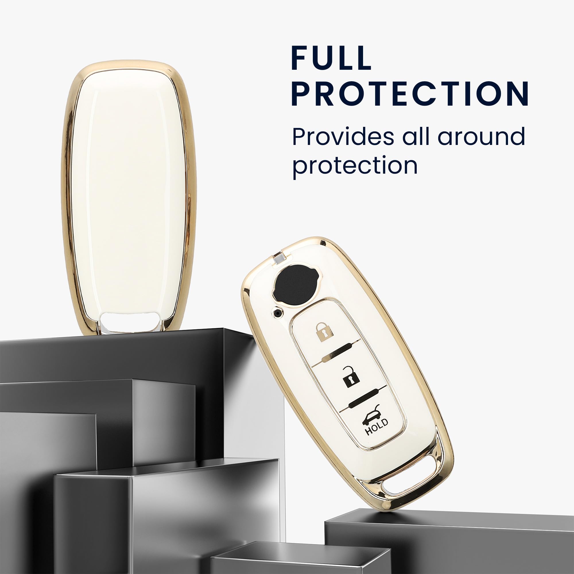 kwmobile Key Cover Compatible with Nissan 3-Button Ariya B6 B9 X-trail T33 Qashqai - Car Key Fob Case Protector - White/Gold - Image 2