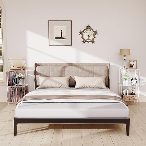 Miniatura 6 de Bkemiy Juego de 2 soportes acrílicos para tocadiscos, mesa giratoria transparente de 3 niveles con almacenamiento de discos de vinilo, 15.75