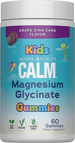 Natural Vitality Kids Calm  Gomitas de glicinato de magnesio  Sabor a uva  Suplemento sin OMG, vegano y sin gluten  60 unidades