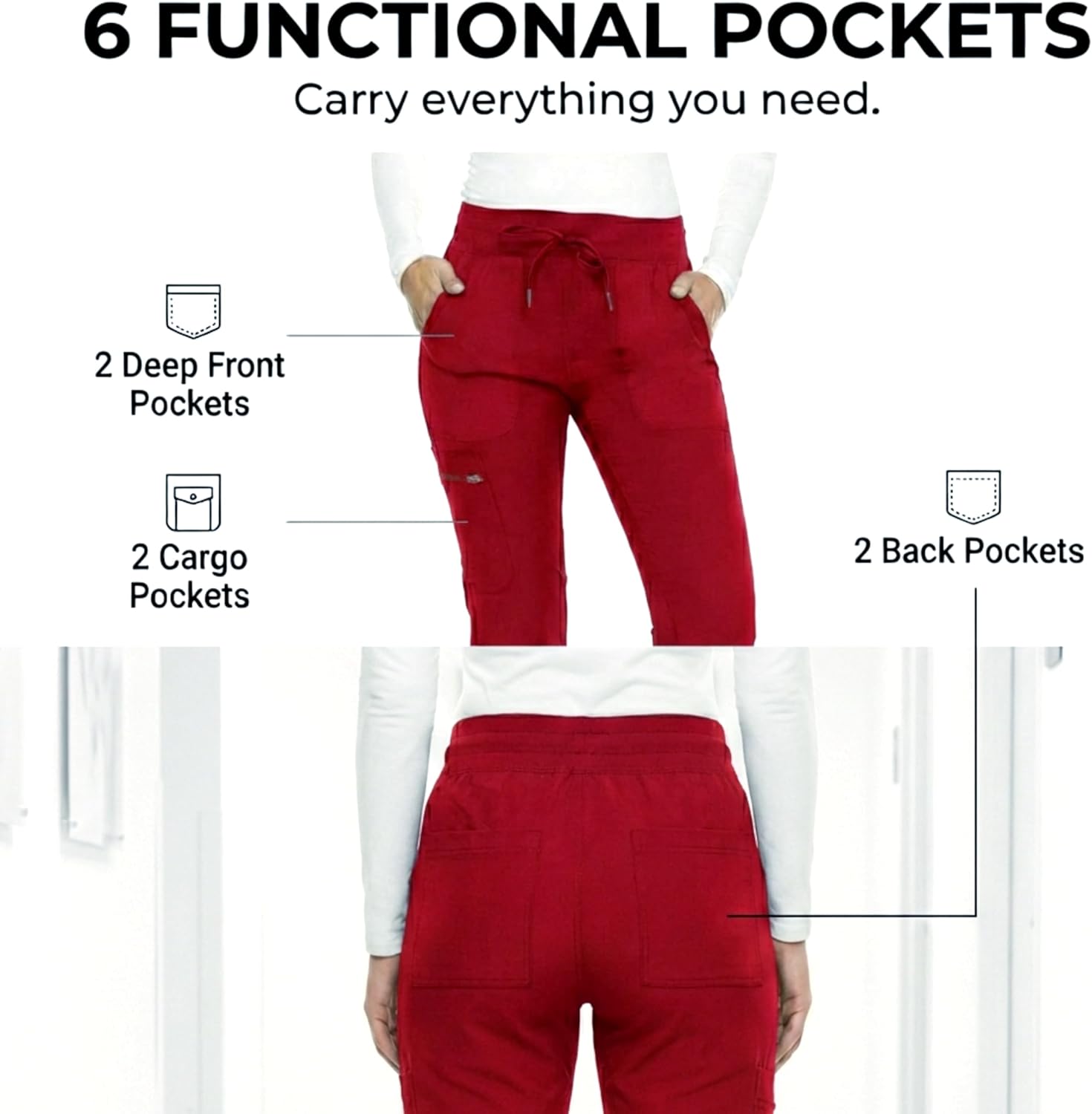 MediChic Women’s Scrub Jogger Pants – 6 Pockets, 4-Way Stretch, Ribbed Waist, Easy-Care Medical Workwear - Image 3