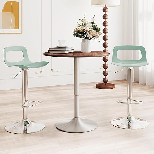 Miniatura 15 de thksbought Juego de 4 taburetes de bar, taburetes de bar giratorios de plástico ajustables, taburetes modernos con respaldo abierto y reposapiés,