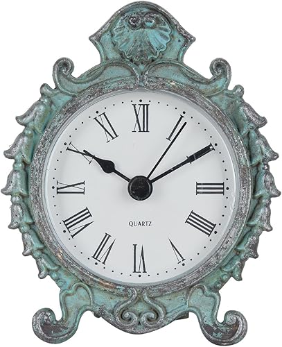 NIKKY HOME - Reloj de mesa redondo de cuarzo peltre, estilo barroco, 3.12 pulgadaspor 1.35 pulgadas por 3.87 pulgadas.'