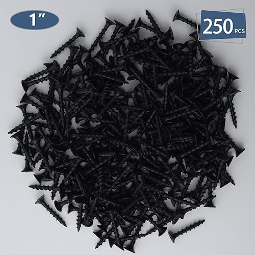 Miniatura 2 de 250 tornillos para paneles de yeso #6 × 1 pulgada de alta dureza, negro, rosca gruesa, cabeza Phillips, cabeza avellanada, tornillos negros