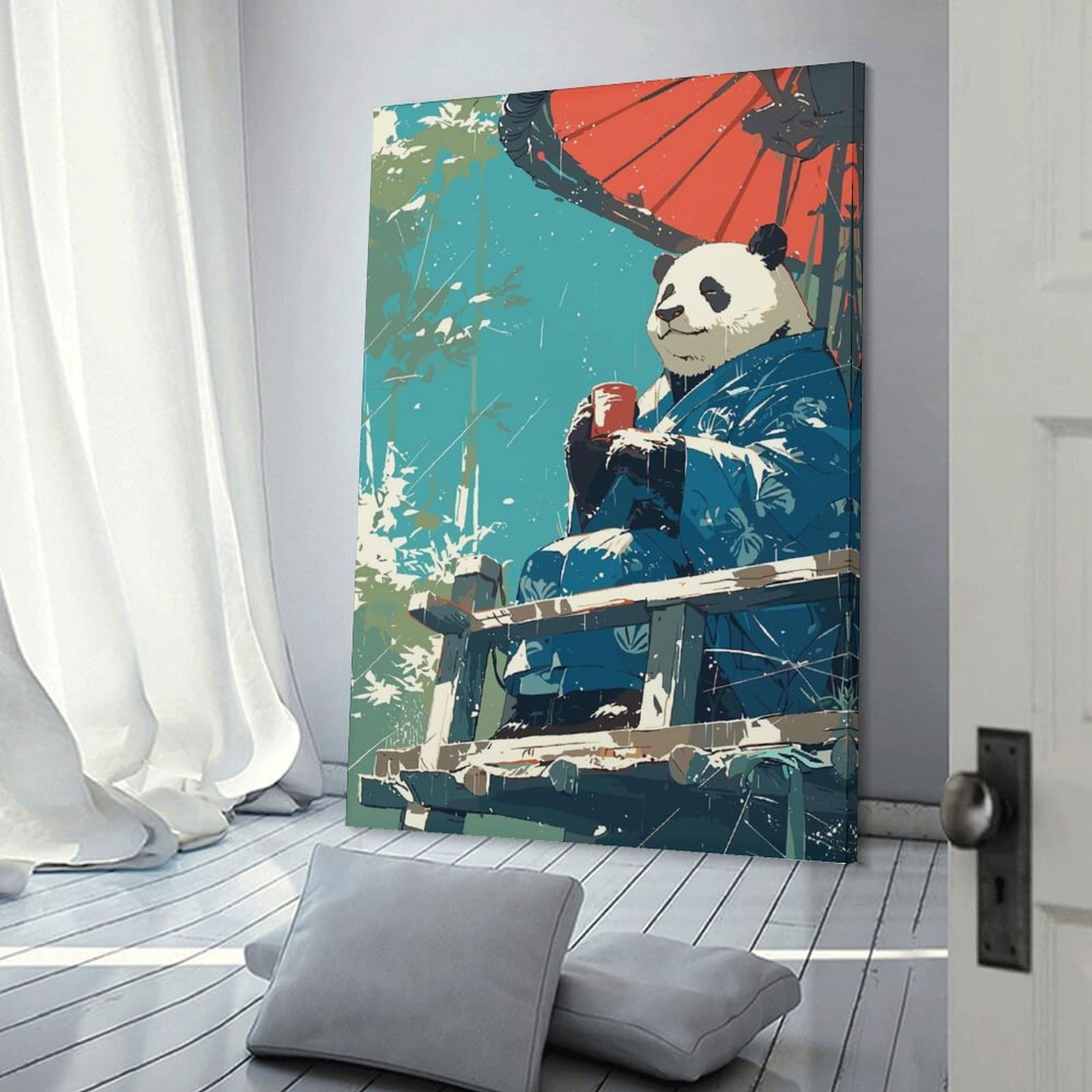 Junmoney Room Decor Wall Art Japanese Panda Kimono, 20x30inch(50x75cm), for Wall Displays, Bedrooms Or Room Updates, A Versatile Canvas Print for Layering