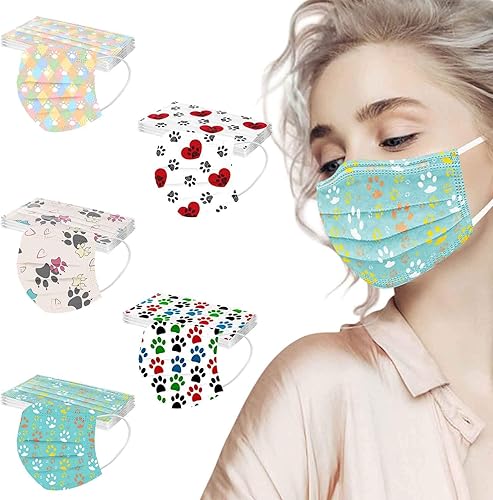 Jtckarpu 50 máscaras desechables para mujer, con boca de animales, a prueba de polvo, para adultos, vacaciones, pasamontañas, cubrebocas de