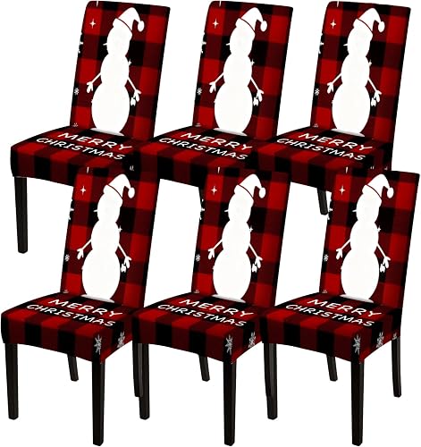 Nuxovilar 6PCS Plaid Snowman Christmas Stretch Chair Covers 24x70in