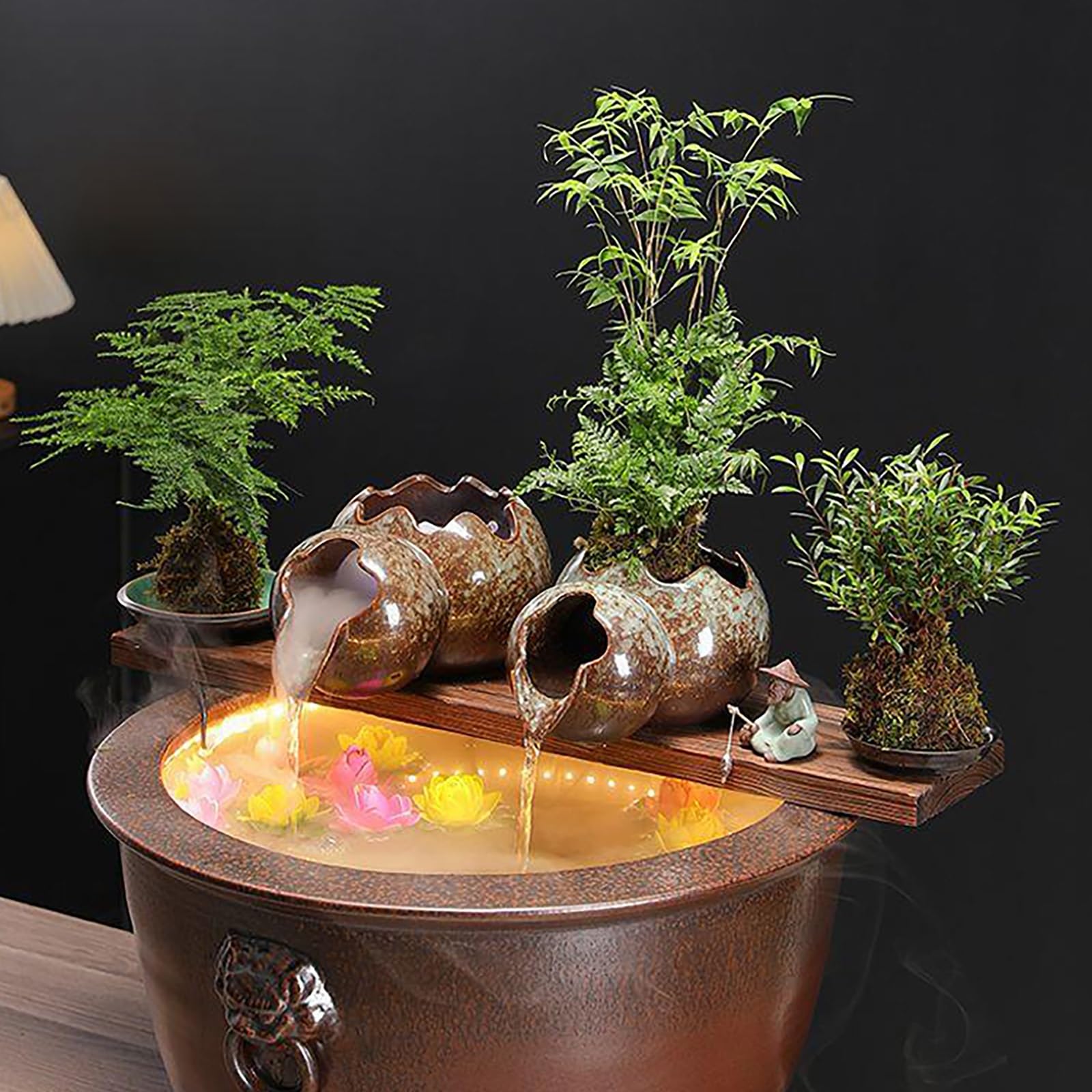 Fontaine à eau en carafe en céramique pour jardin, élément d'eau extérieur, décor bassin koi