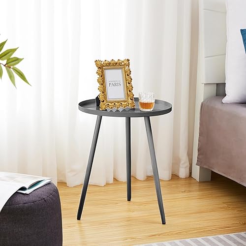 Miniatura 22 de Apicizon Mesa auxiliar redonda de 16 pulgadas, mesa auxiliar negra para sala de estar, mesita de noche, mesa de centro moderna de mediados de siglo
