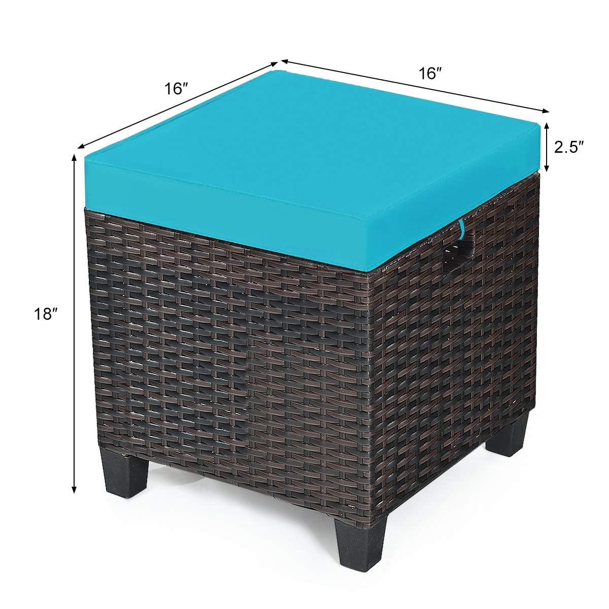 DORTALA 2 Piece Patio Wicker Ottomans, 2 in 1 Outdoor PE Rattan Side Table & Footstool Foot Rest with Cushions for Couch, Chair, Turquoise