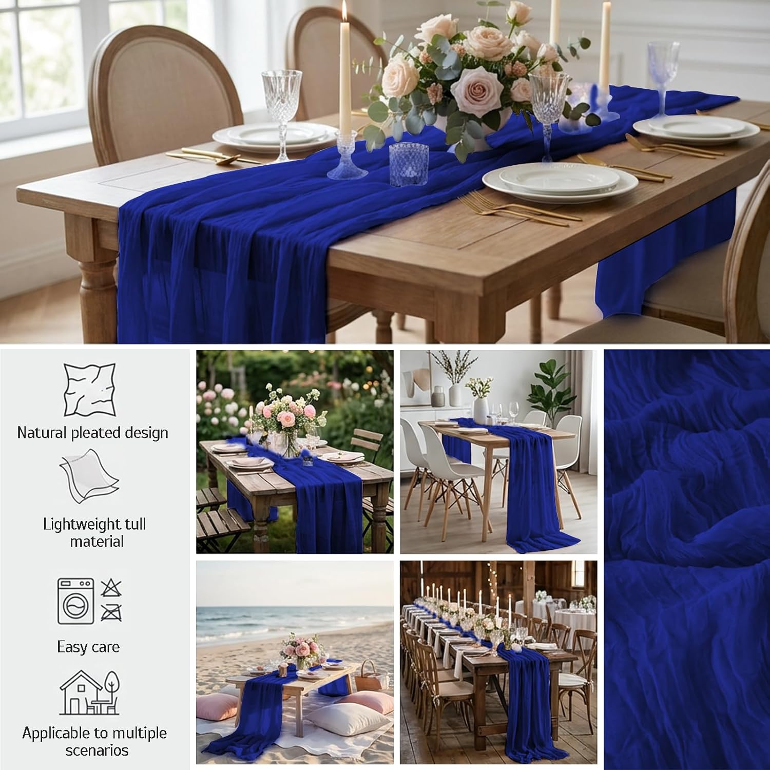 Royal Blue Cheesecloth Table Runner 8 Pack, 21x120 Inch Spring Easter Gauze Table Runner-Rustic Cheese Cloth Runners for Wedding, Bridal & Baby Shower, Birthday Party, Farmhouse & Holiday Table Decor