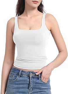 AURUZA Tank Tops for Women, Square Neck Tank Top Double Lined Basic Tops Sleeveless Workout Summer Shirts