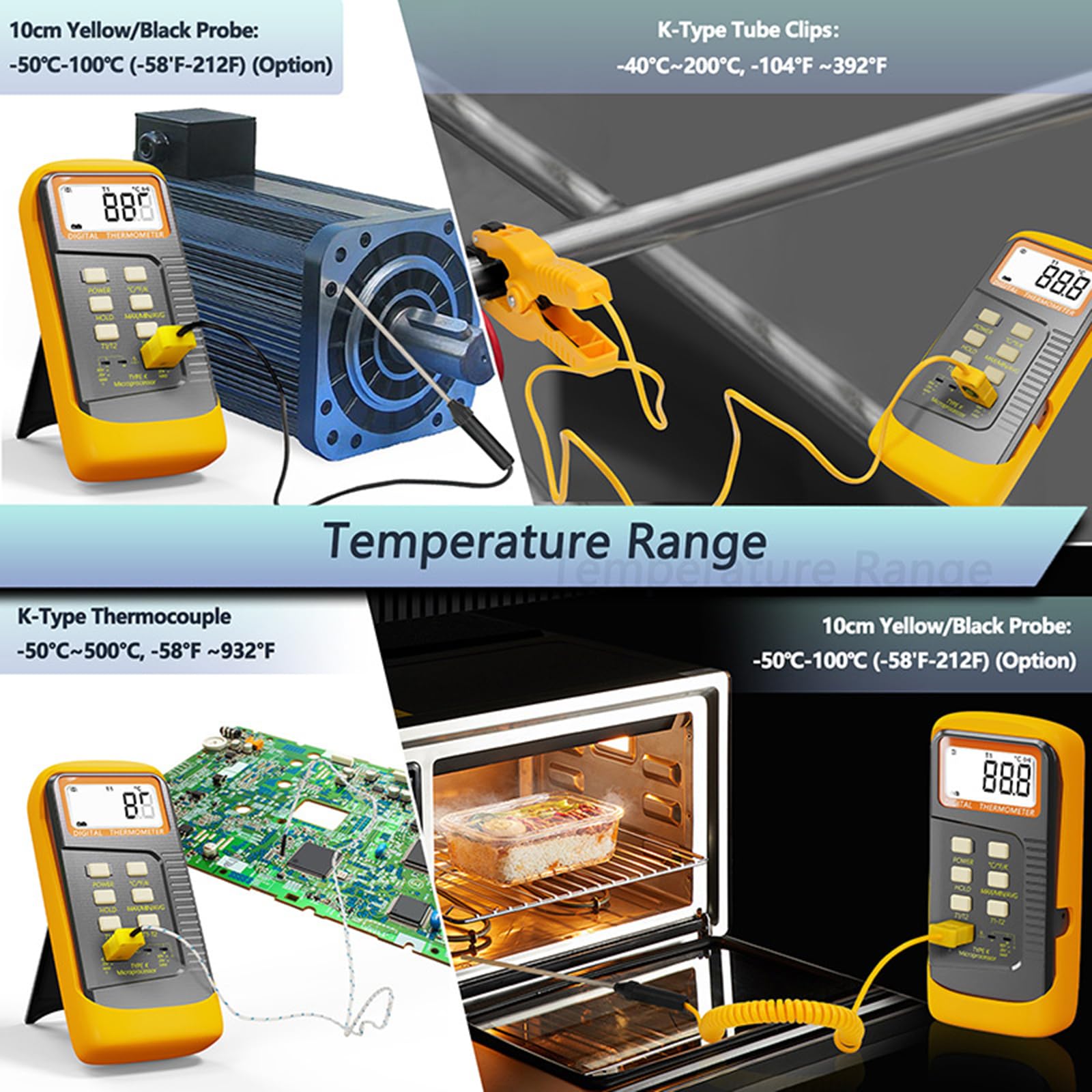 Thermomètres portables de type K avec mode Kelvin Celsius Fahrenheits et fonction d'auto-étalonnage Compteur de température industrielle