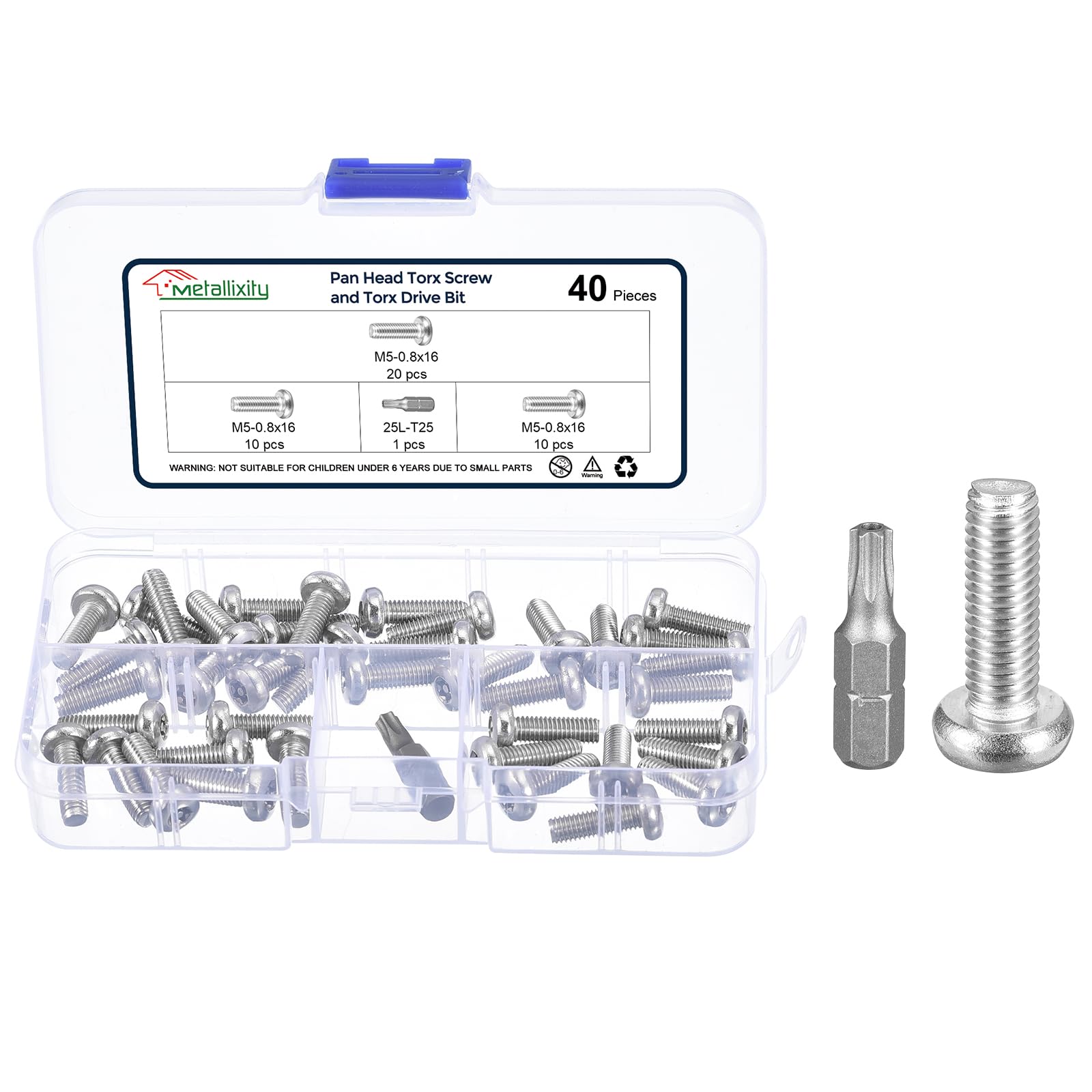 METALLIXITY Pan Head Torx Security Screw Bolts (M5-0.8x16mm) 40pcs