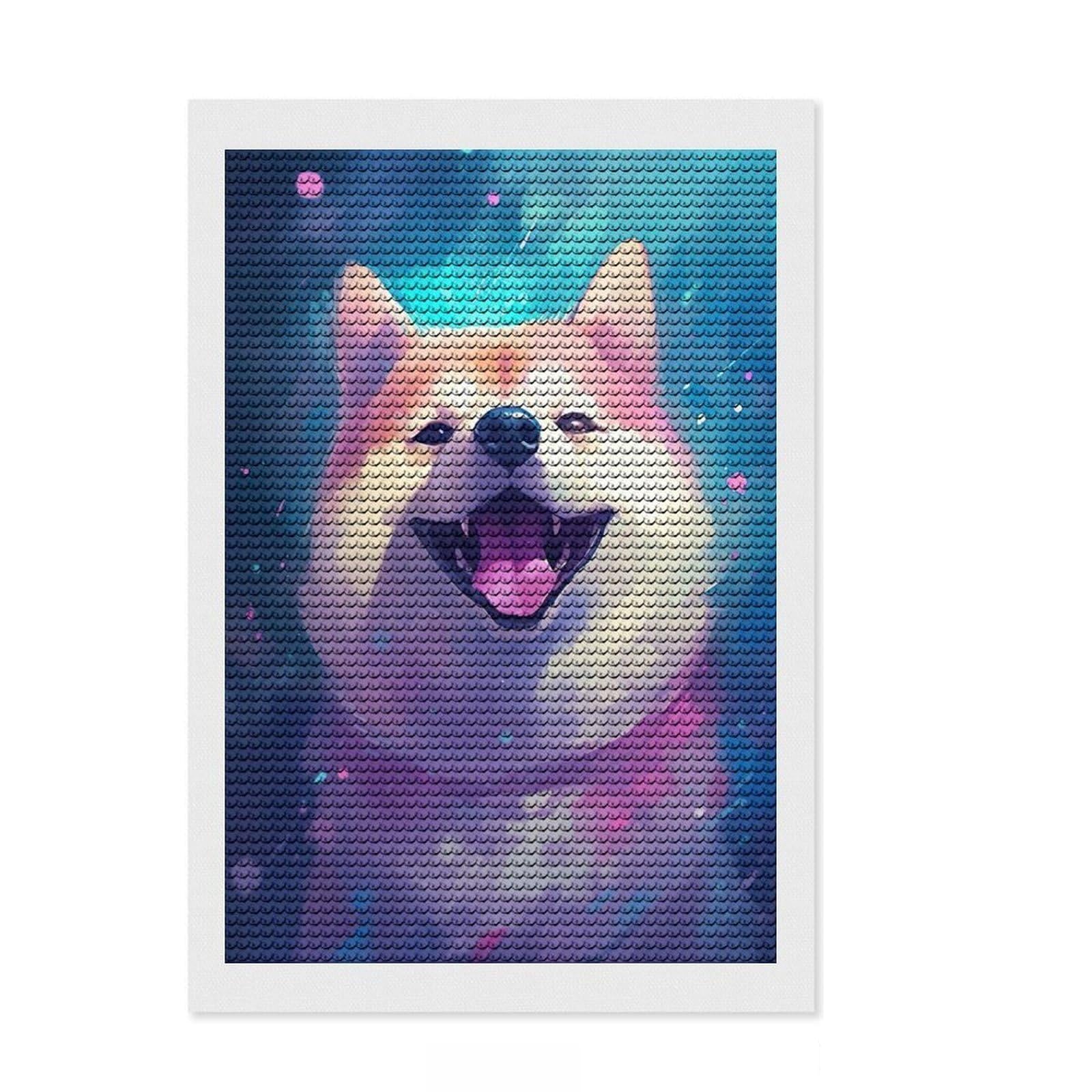 Junmoney Shiba Inu Dog Crystal Diamond Art Kit 8"x12", Boho Decor, Stress Relief Craft, Full Kit Included, Fun Craft Activity