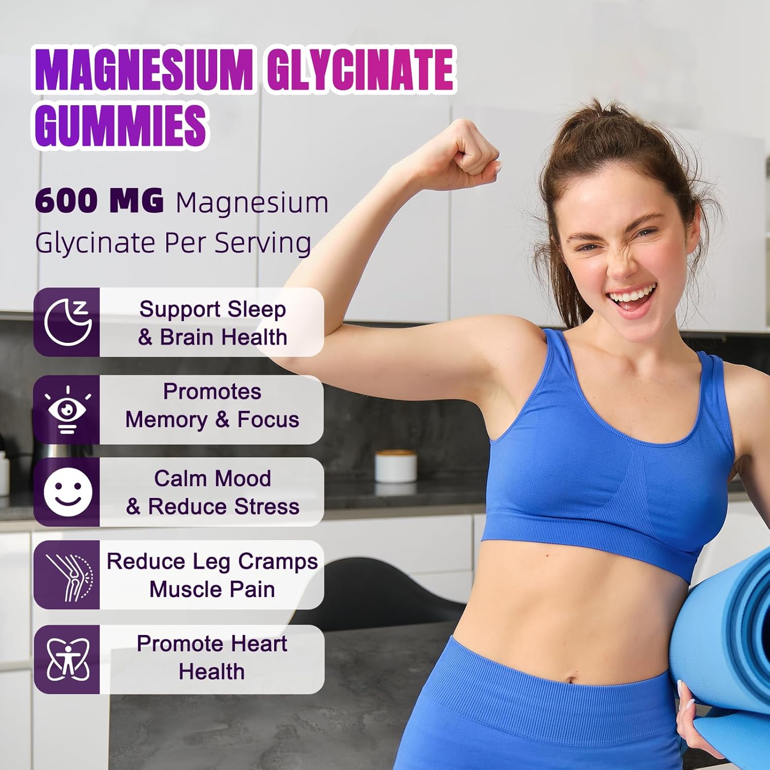 Magnesium Glycinate Gummies 600mg, High Absorption, Chewable Magnesium Supplement for Adults, Potassium Gummies with Vitamin D, B6, CoQ10, for Relaxation, Sleep & Mood Support, 60 Count - Image 3