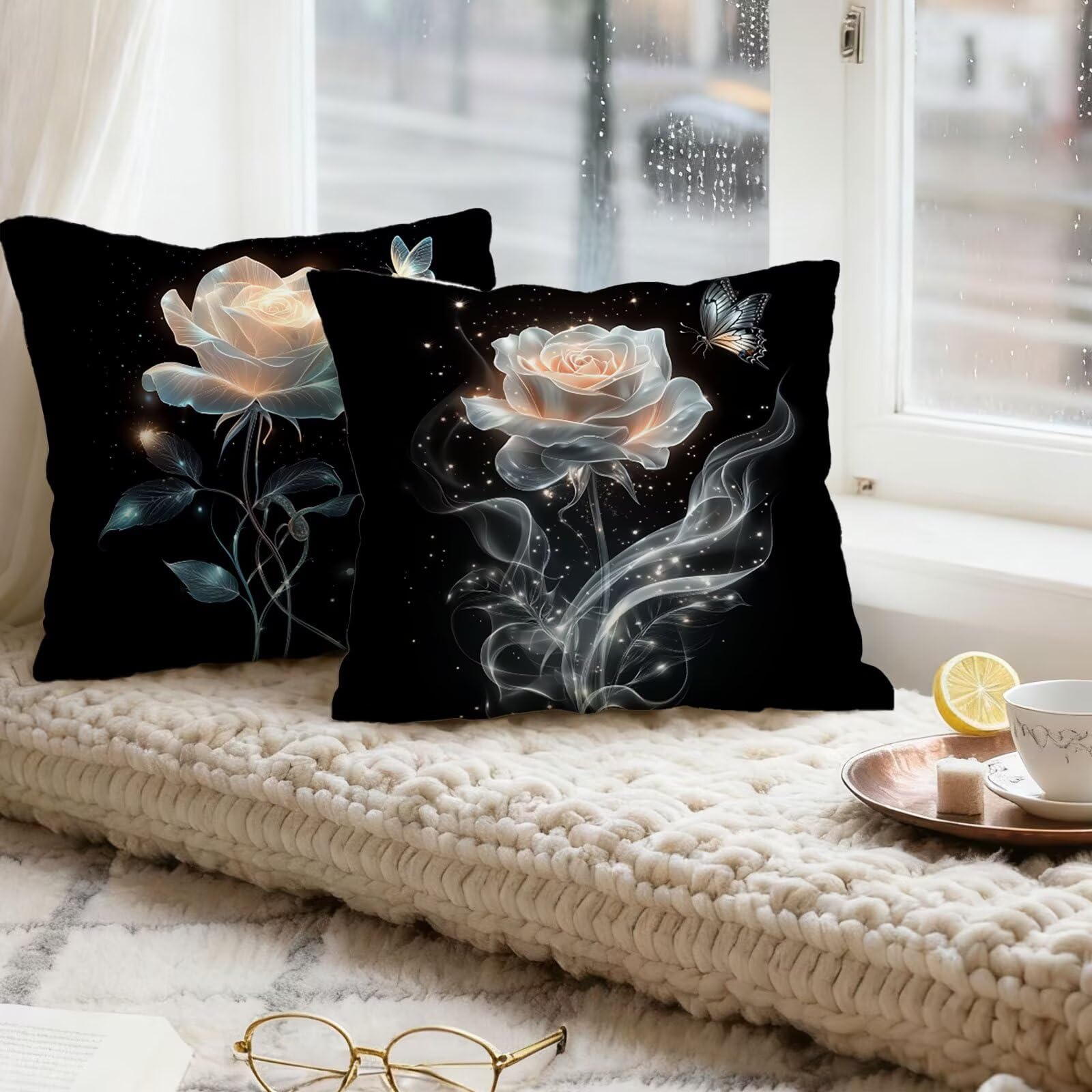 Rosa Funda Cojin 60x60 Flor Funda Almohada 60x60 Cojines Sofa Súper Suave Fundas Cojines Decorativos Fundas Almohadas 4 Piezas Almohada Cervicales y Cuello, para Hogar Cama Salon Decoracion E - 683
