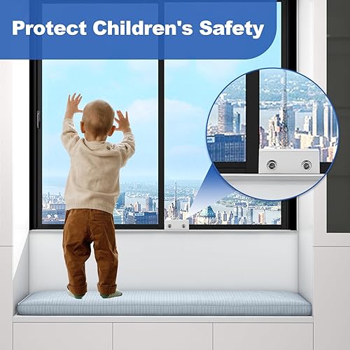 Miniatura 3 de 4 juegos de cerraduras de ventana corredizas para ventanas de arriba y abajo con llave, cerraduras de seguridad para ventanas y puertas correderas