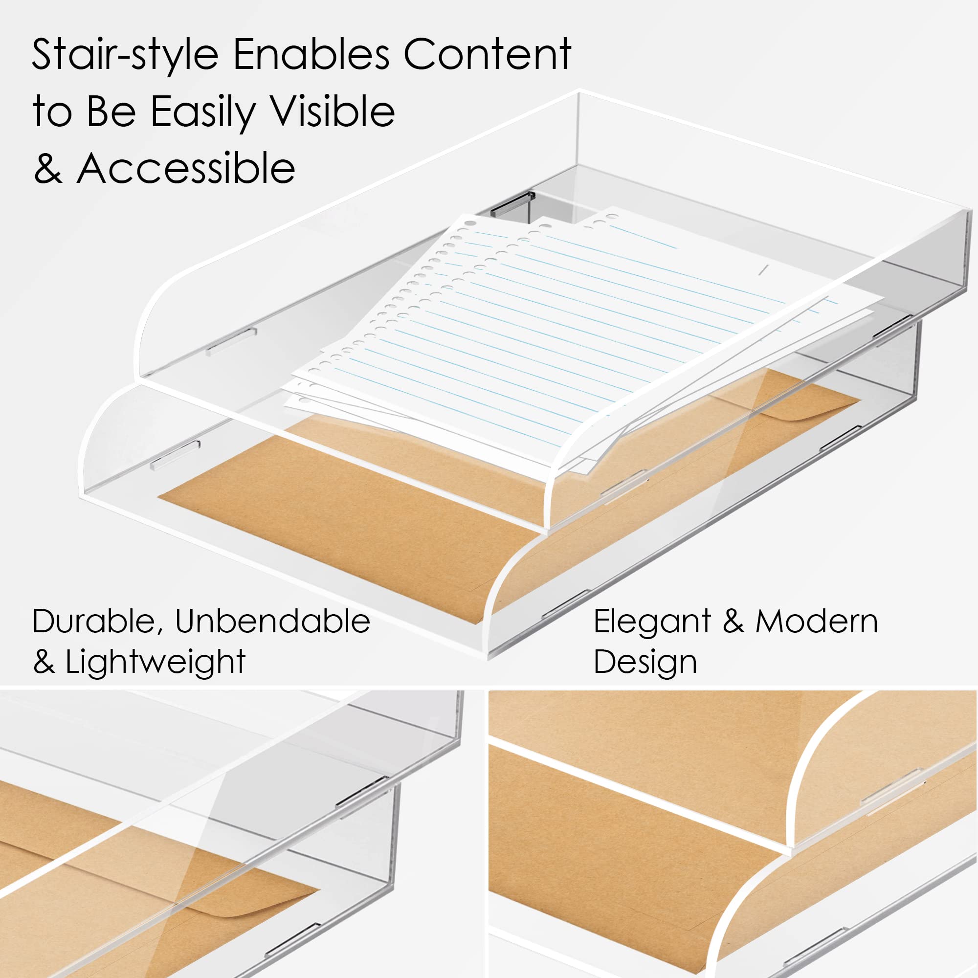 Clear Letter Rack Acrylic Paper Tray 2 Pack Clear S - Stackable Letter Size Desk ...