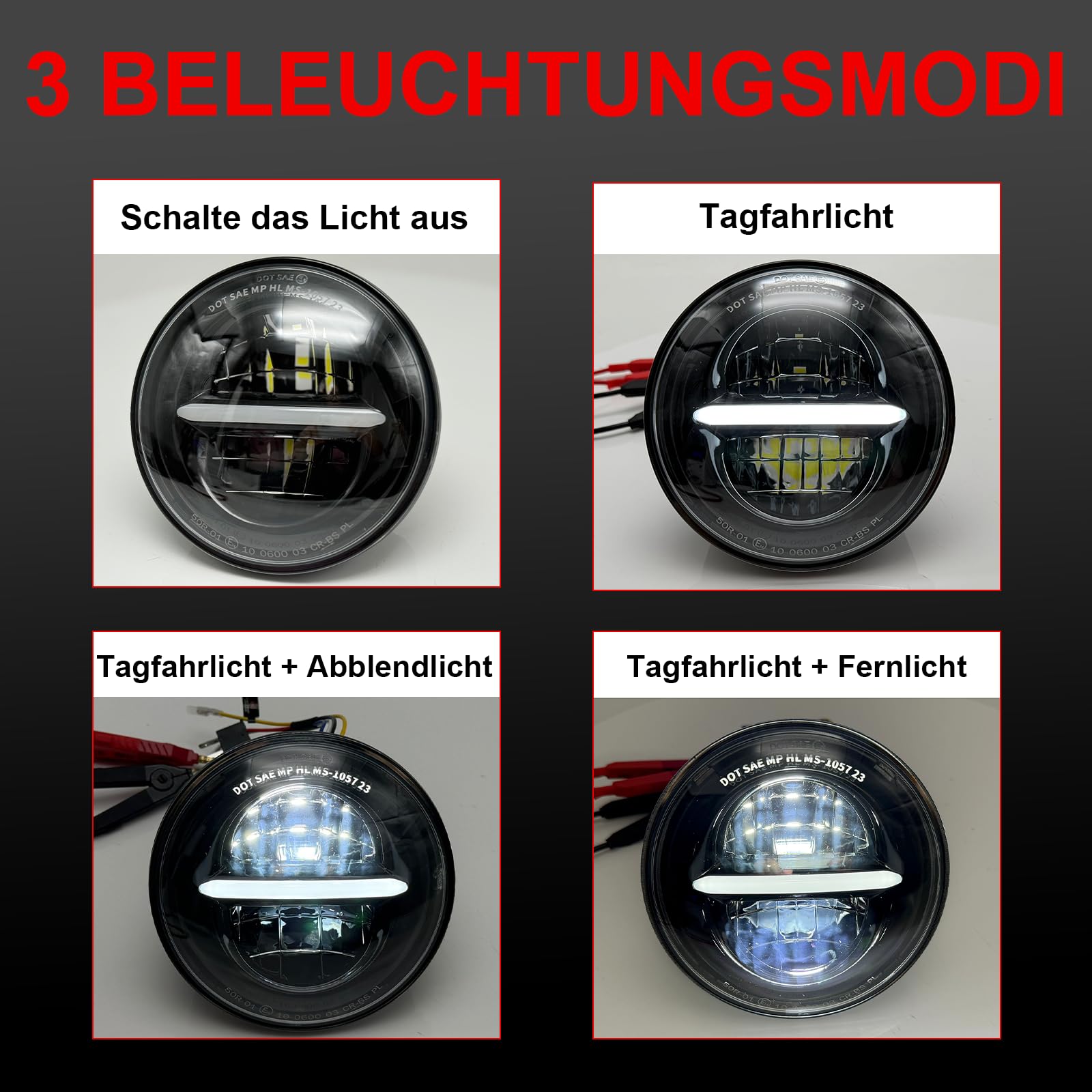 5,75 '' LED Motorrad Scheinwerfer e-geprüft Mit Tagfahrlicht für Harley Davidson Dyna Street Bob Super Wide Glide Low Rider Night Rod Train Sportster Iron 883 Indian Scout Triumph (Schwarz)