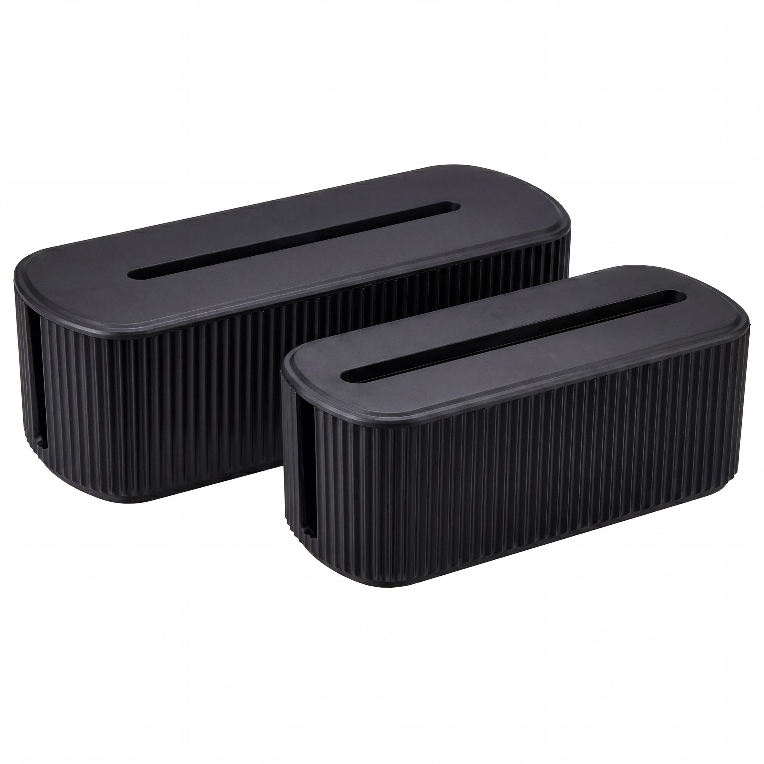Mendler 2er-Set Kabelboxen HWC-Q73, Aufbewahrungsbox Kabelorganizer Kabelmanagement Box, Deckel Kunststoff - schwarz