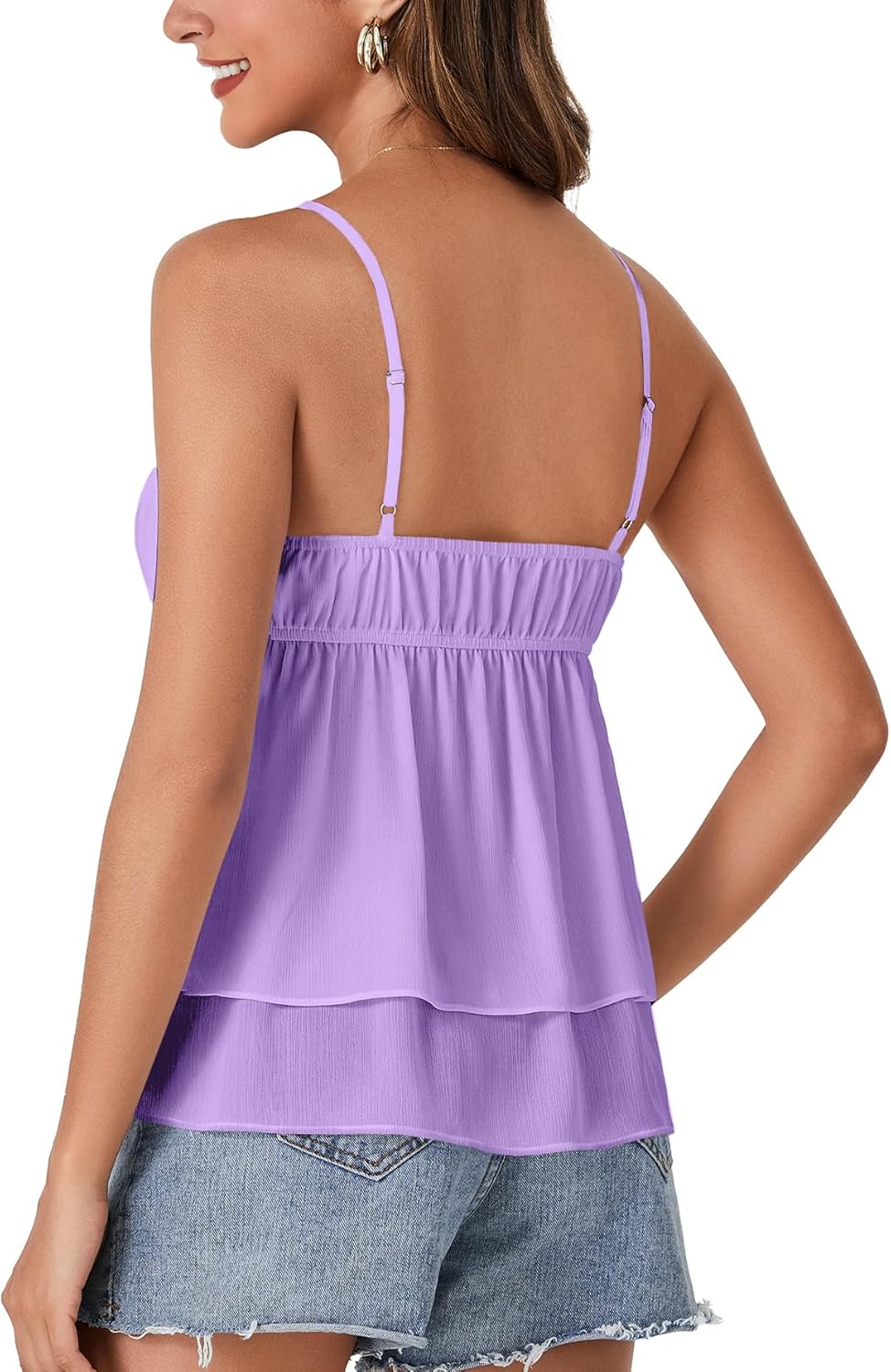 Rooscier Women's Spaghetti Straps Babydoll Peplum Strappy Cute Cami Tank Tops - Image 5