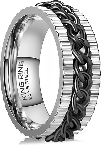 King Ring 8mm Sonic Fidget Ring  K14 Stainless Steel Curban Chain Spinner Ring for Men & Women  Designed in USA