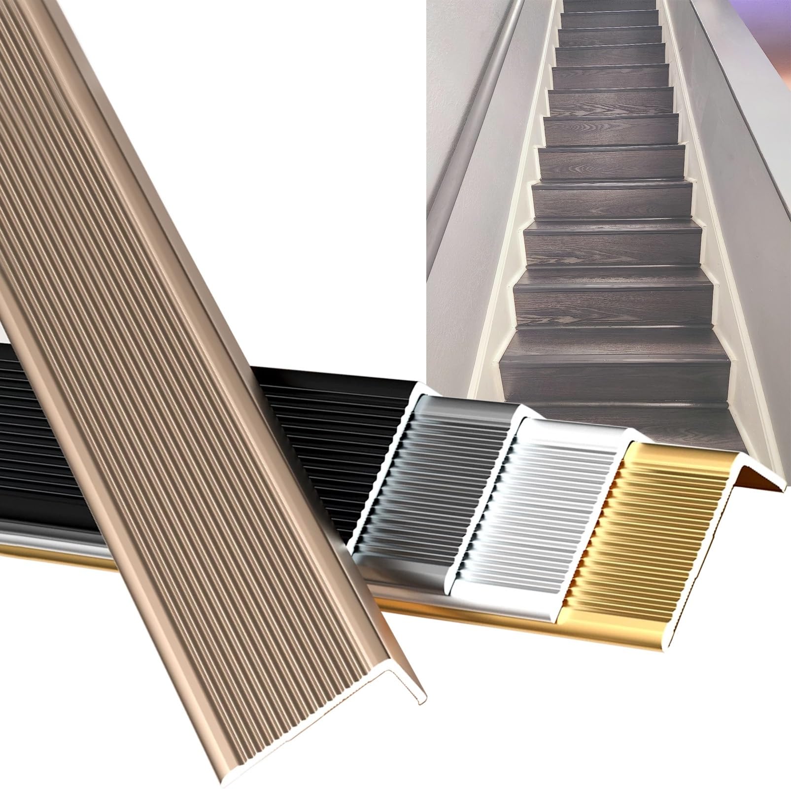 Protector Nosing De Escalera Perfil Antideslizante Escalera, Perfil para Escaleras En L Forma Aluminio Longitud 90cm Grosor 2mm Protector De Tira De Protección para Interiores Y Exteriores