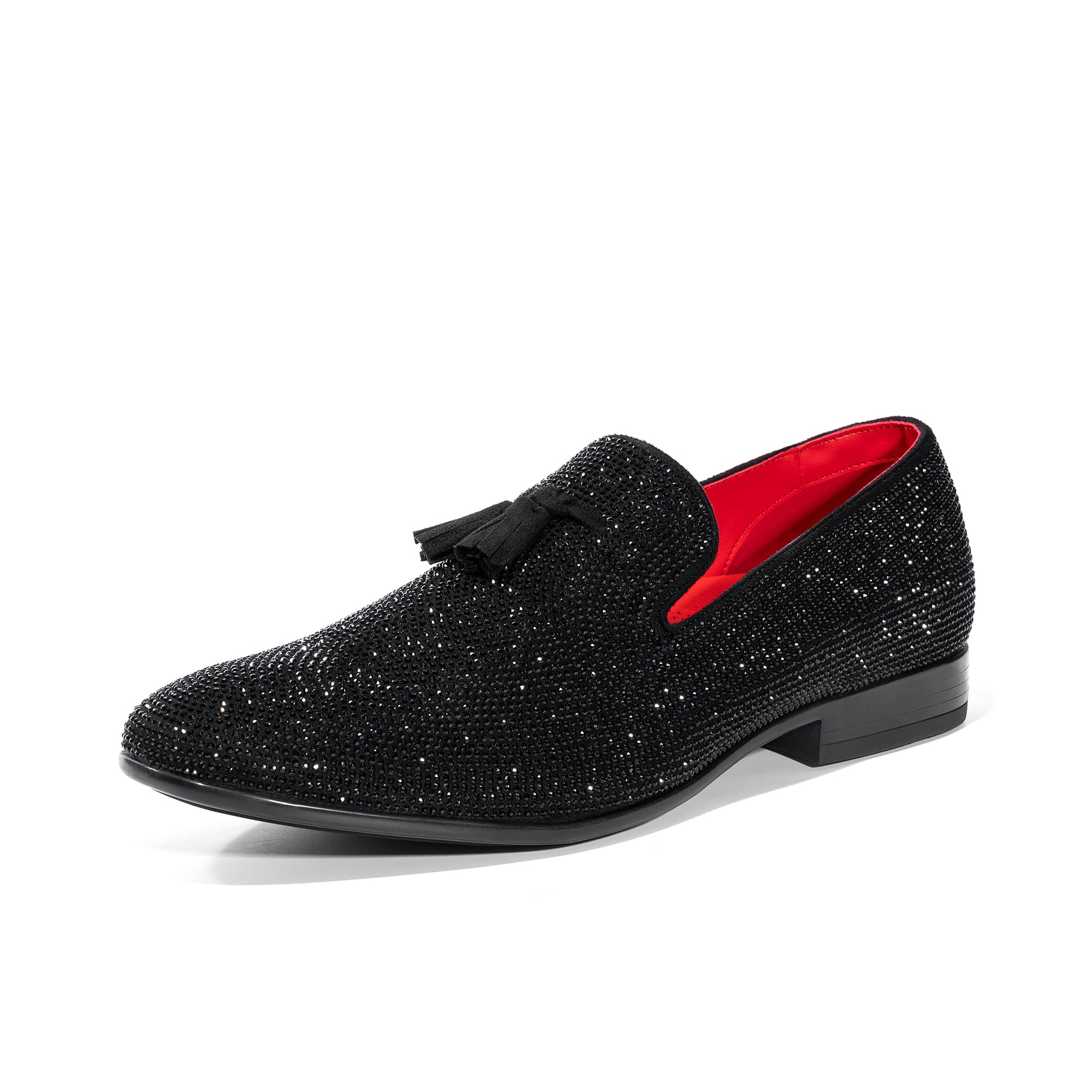 Bruno Marc Mocasines de vestir con borlas para hombre, cómodos zapatos de esmoquin con diamantes de imitación para boda, fiesta, graduación