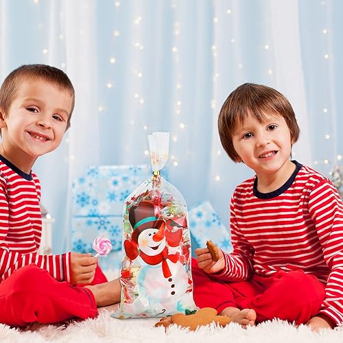 Miniatura 6 de 100 bolsas de celofán de Navidad, bolsas de golosinas de Navidad, bolsas de fiesta de galletas, bolsas de dulces, bolsas de colores mixtos y 150