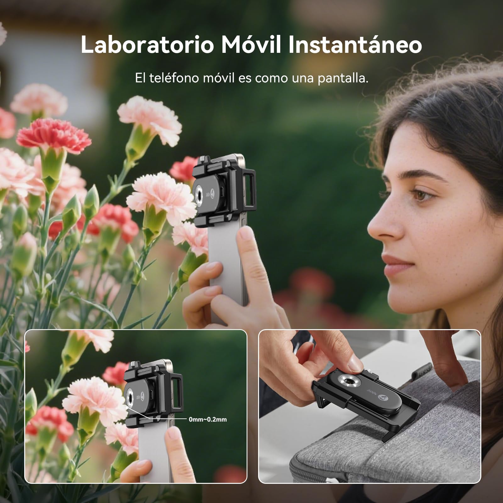 Evil Eye Microscopio 300X para Smartphone, Minimicroscopio Compacto con CPL, 18 Luces LED, 19 Modos de Iluminación & UV Luz, Microscopio Digital con Clip Universal, Ideal para iPhone/Android
