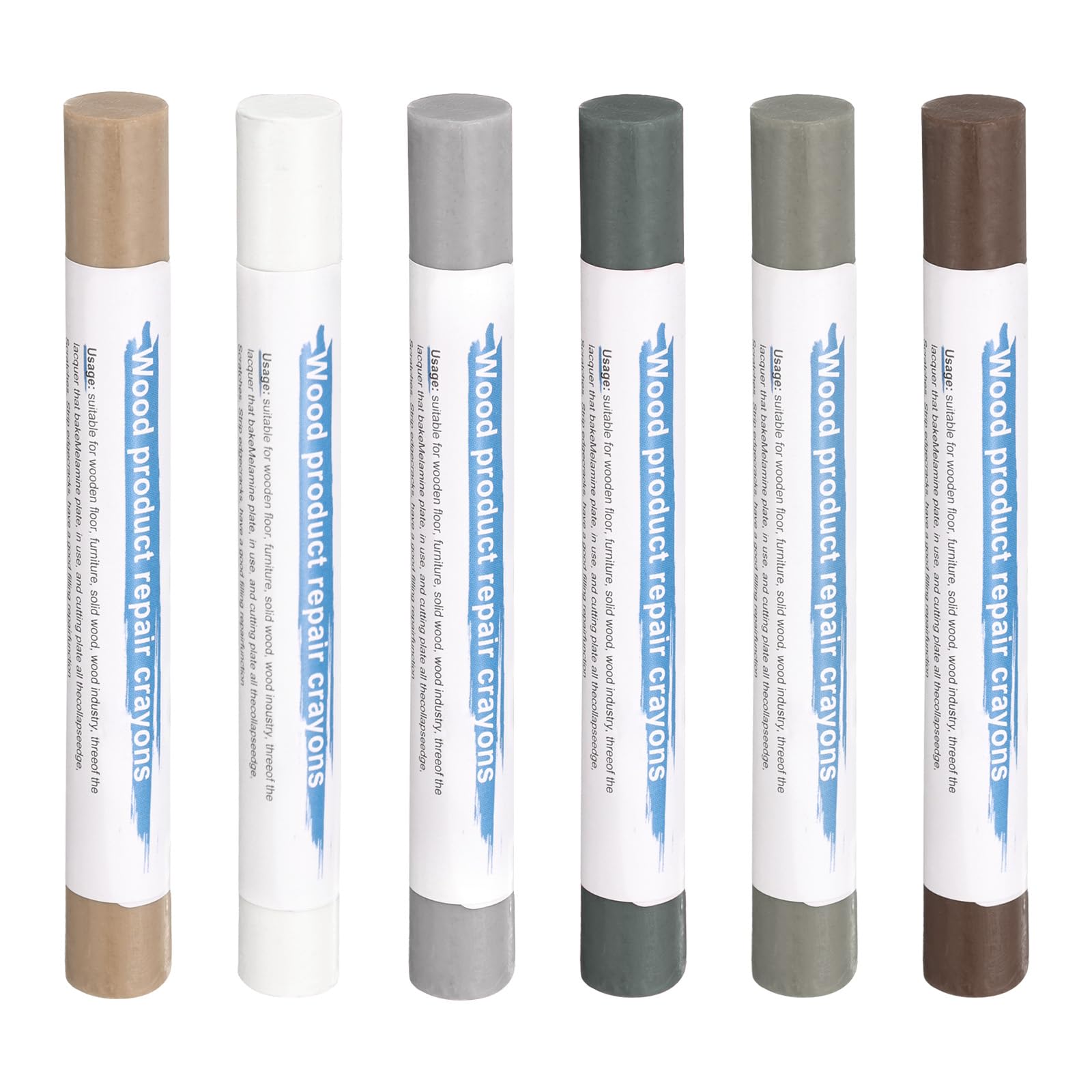 HARFINGTON Wood Filler Sticks 6 Colors Wooden Wax Touch Up Furniture Repair Crayons for Light Brown, White, Starry Gray, Gray Walnut, Dark Blue Gray,