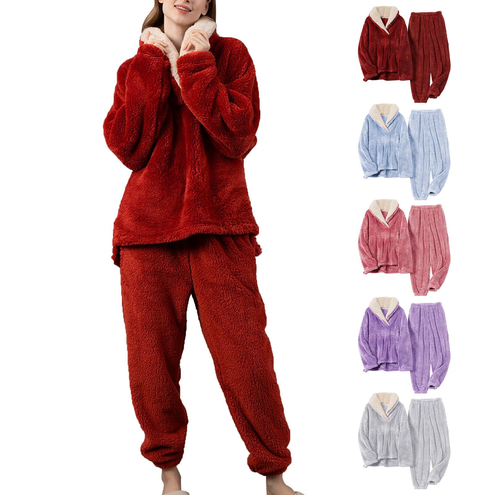 Pigiama in pile per le donne UK inverno caldo flanella pigiama Teddy Fleece manica lunga pigiameria super morbido loungewear set due pezzi comodo pigiameria loungewear set casual sciolto biancheria da
