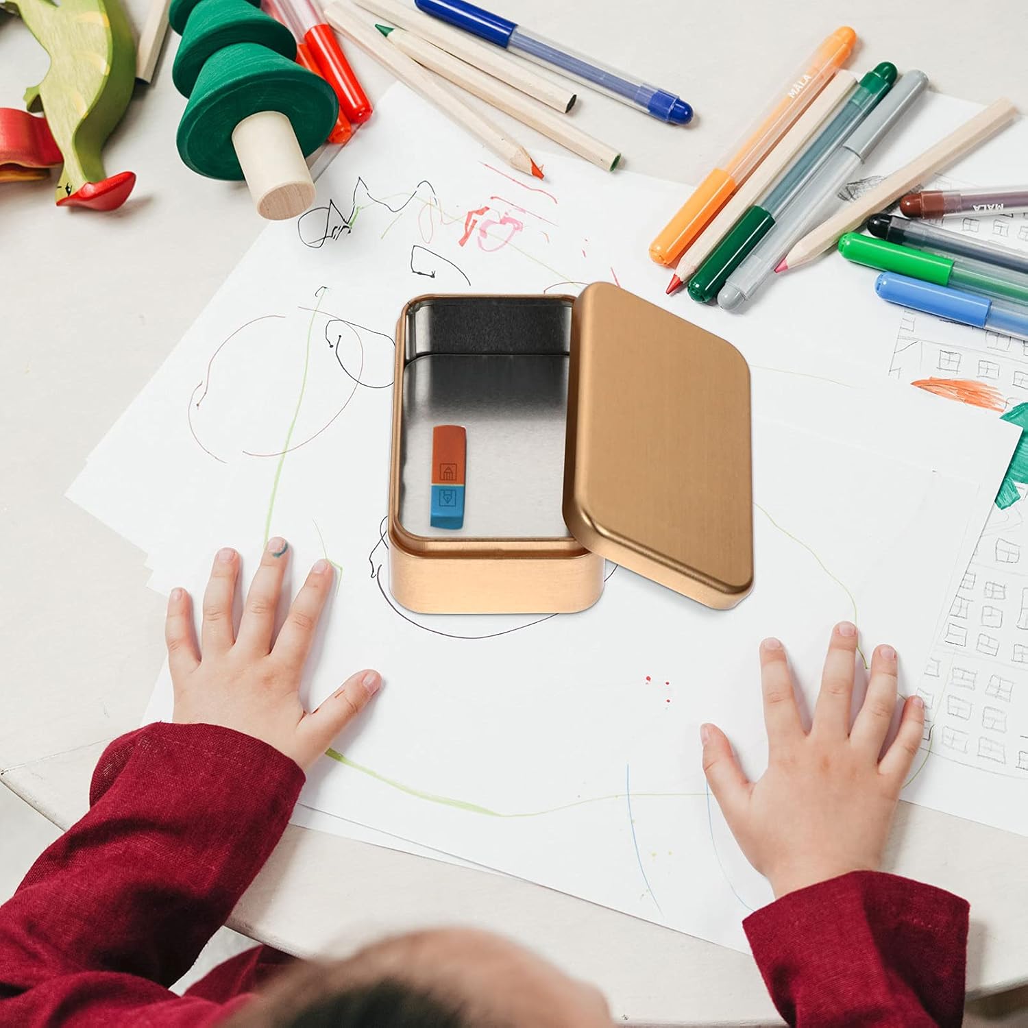 YARNOW Mini Tin Box 4.33X2.55X1.37 Inch Gold Empty Tinplate Box with Hinged Lid for Candy Storage Packaging and Party Favors