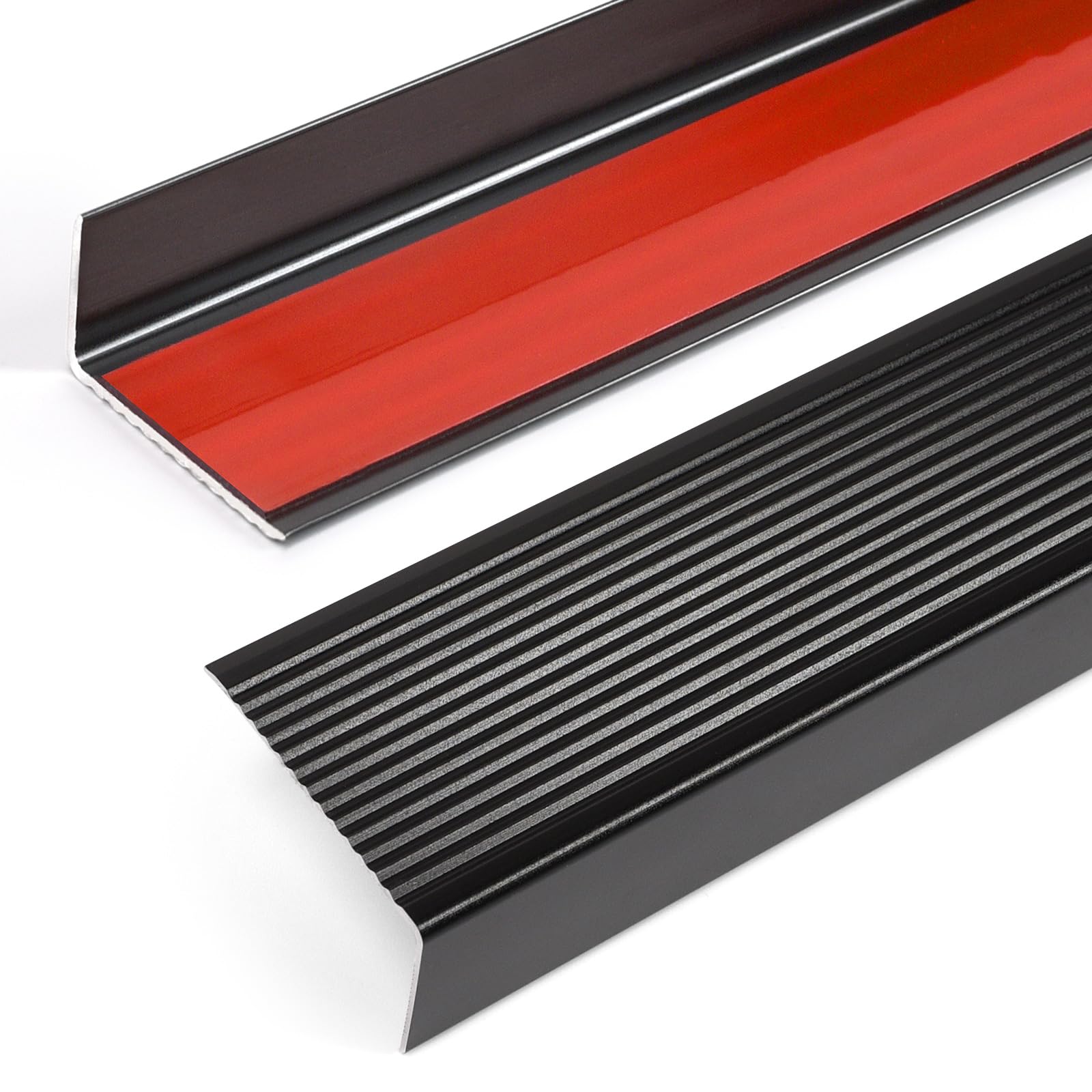 36" Metal Stair Nosing, 2-Pack Self Adhesive Aluminum Stair Edge Protector, Non Slip Stair Treads, for Indoor Outdoor Staircases (36 x 1.6 x 0.8in, Black)