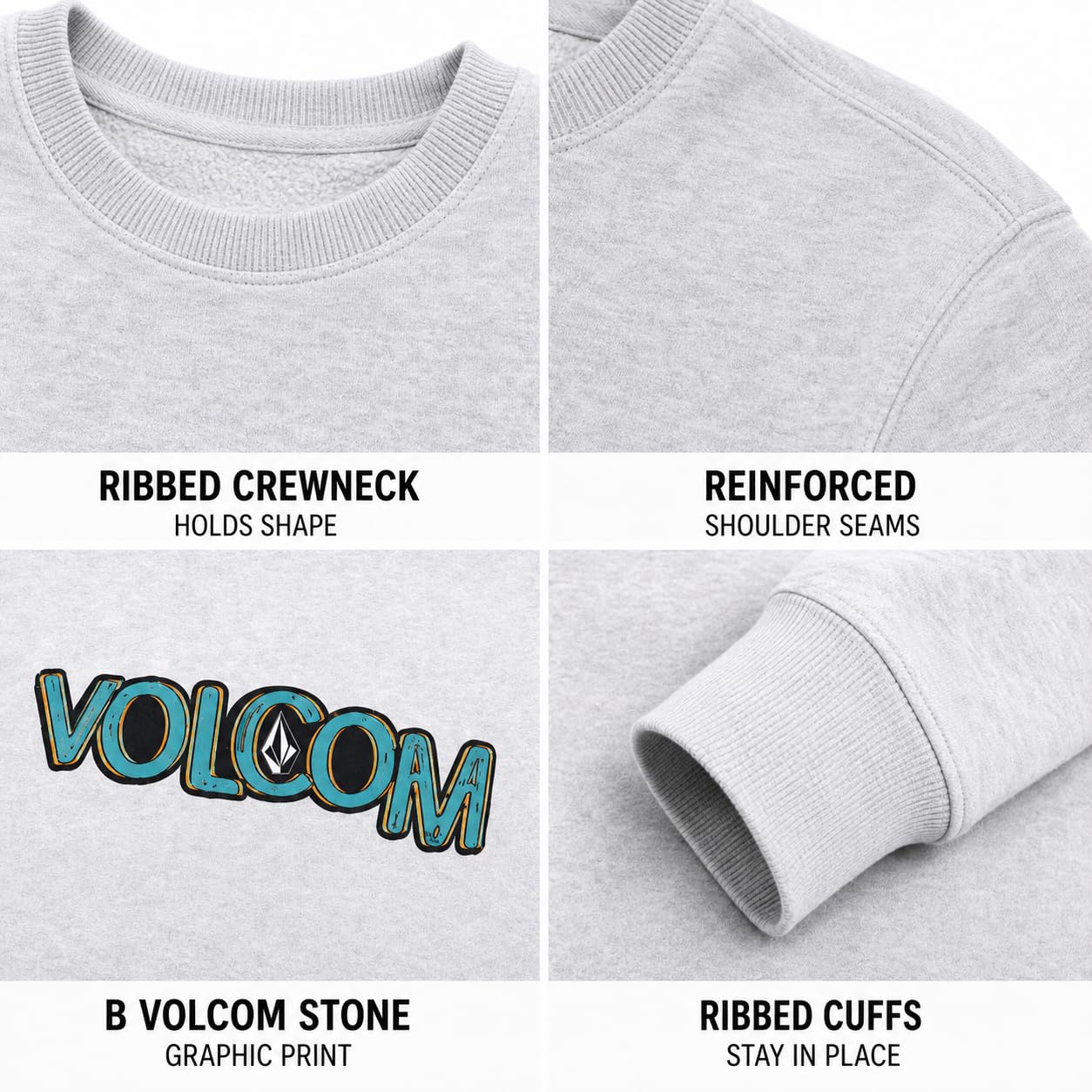 Volcom Jungen-Sweatshirts – atmungsaktives Performance-weiches Fleece, klassischer Rundhalsausschnitt, Grafik-Pullover für Jungen