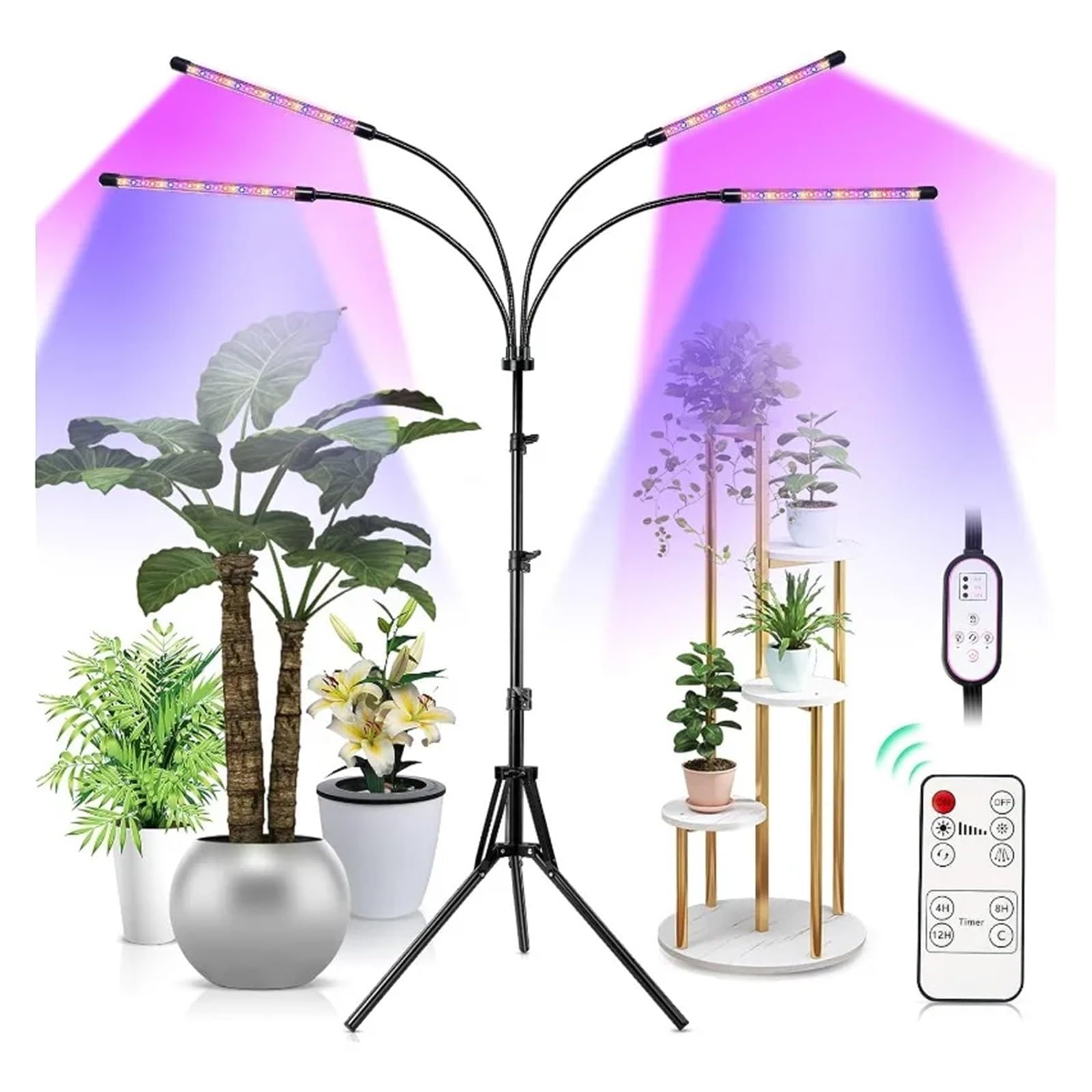 Lámpara de Plantas, Luces de cultivo for plantas de interior, luz LED de espectro completo for plantas con soporte (trípode ajustable de 15-60 pulgadas for plantas de suelo, rojo/azul/