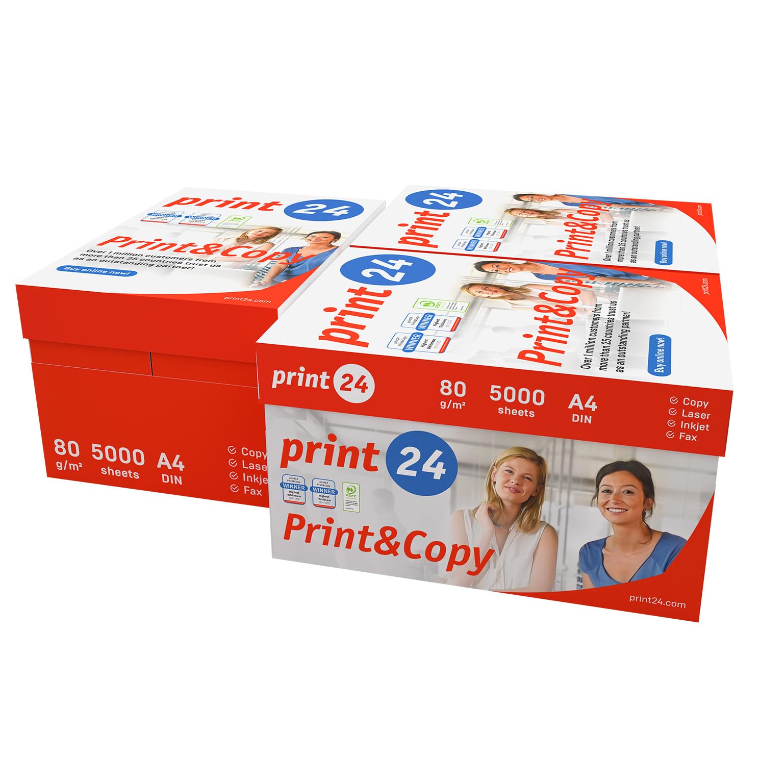 Druckerpapier Kopierpapier 500-150000 Blatt A4 80g Premium Weiß PEFC zertifiziert (15.000 Blatt)