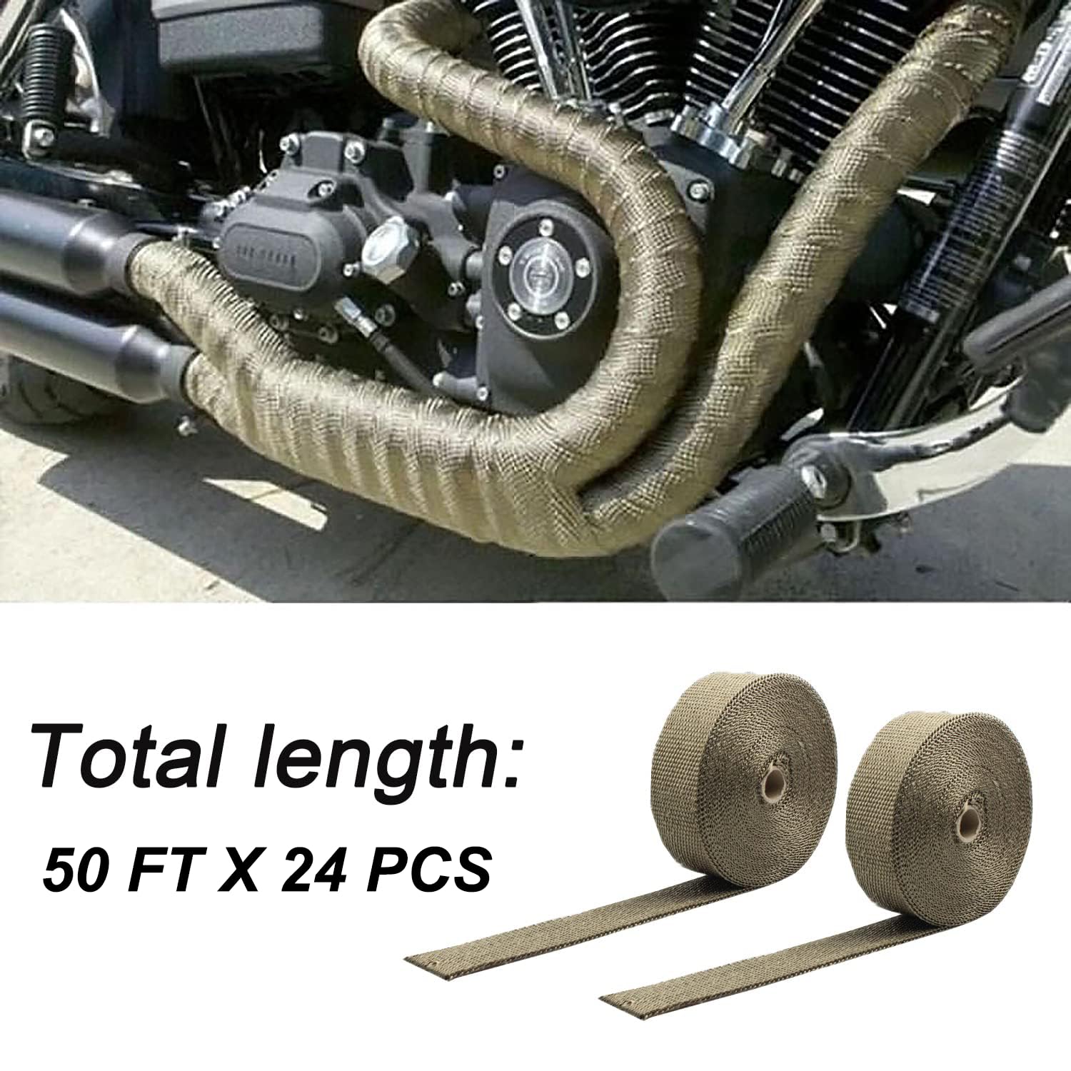 Black Exhaust Header Wrap – 2 Rolls Of 50ft Fiberglass Wrap With 12 Stainless Lock Ties (Heat Protection Up To 2000°F)