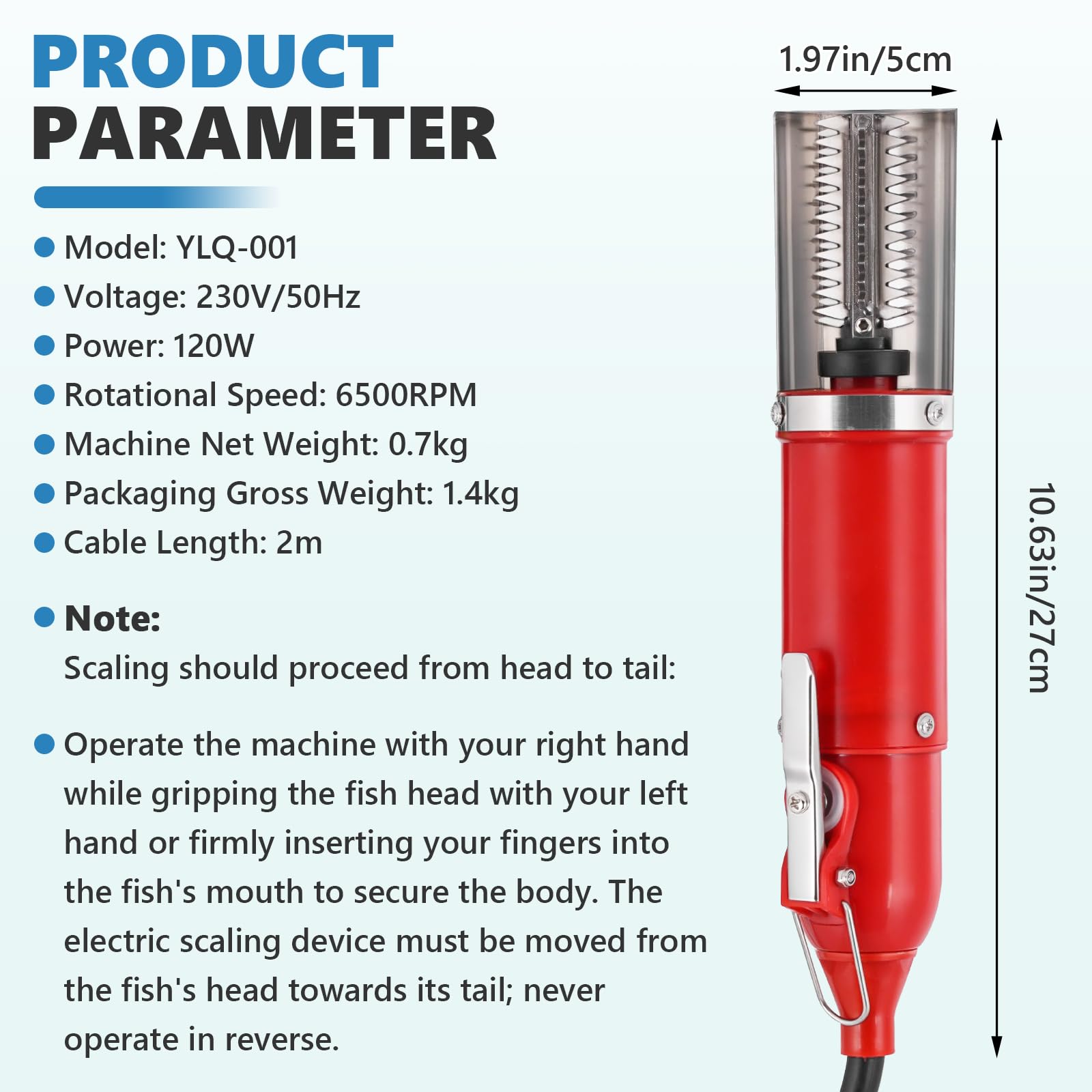 MXBAOHENG Squamatore Pesce Professionale Elettrico 120W 6500RPM Squamatore Elettrico Scaler Pesce Elettrico Raschietto Adatto per Come Salmone/tonno Rosso/Trota/Aringa/merluzzo