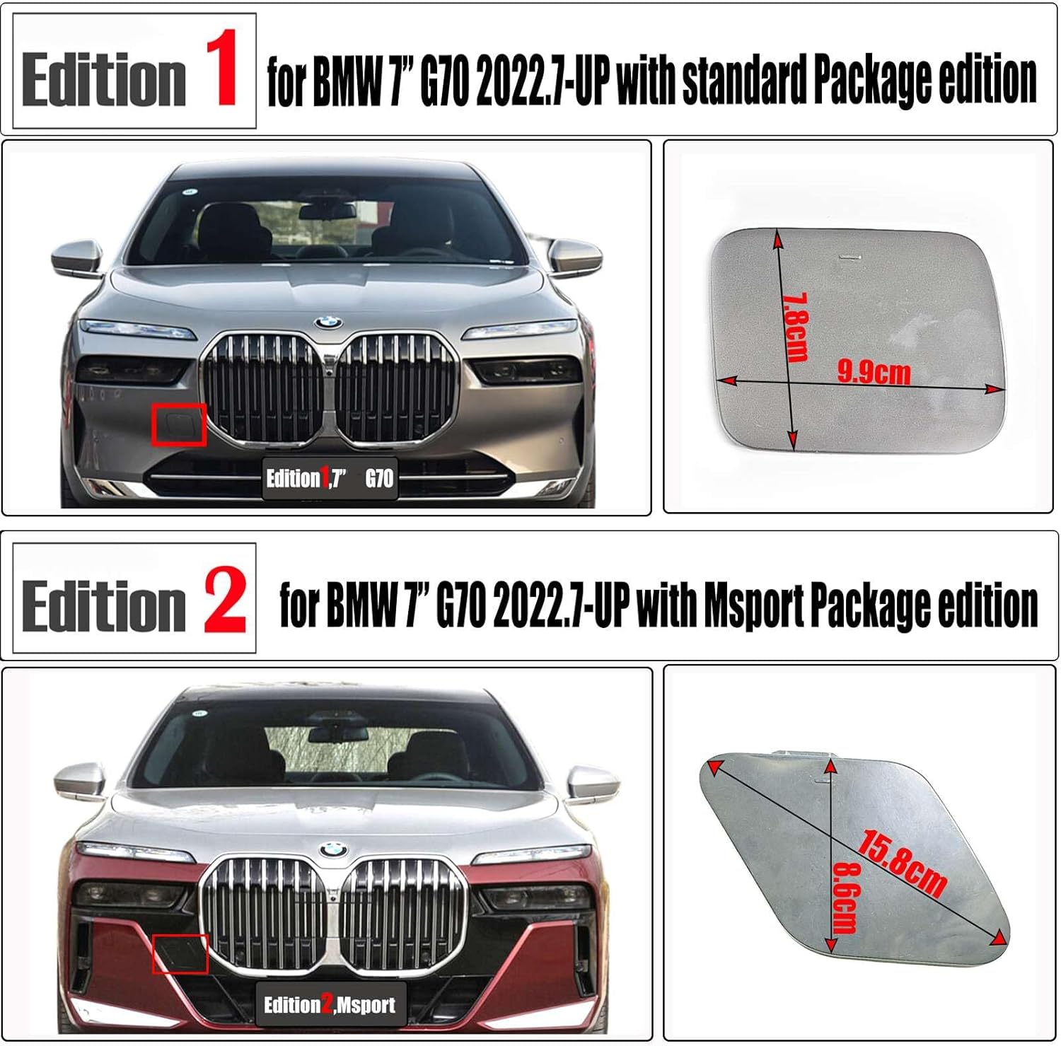 Front Tow Cover for BMW 7 Series i7 G70 M-Sport Fit 735i 740d 740i 750e 760i M760e xDrive50 xDrive60 M70 2023 2024 2025 Bumper Eye Hook Cap