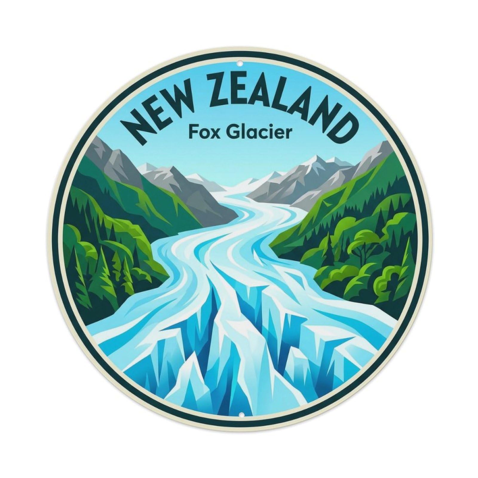 Vintage Travel New Zealand Glacier Vintage Metal Tin Sign Plaque Wall Decor for Cafe, Club Bar, Office, Garden Metal Poster 8x8Inch