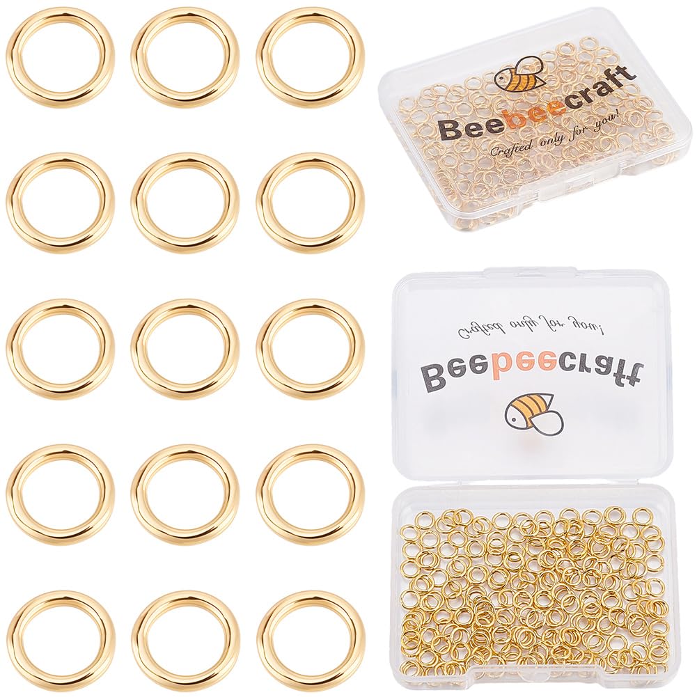 Beebeecraft 200Pcs Closed Jump Rings 5mm Golden Stainless Steel Soldered Jump Rings Connector O Ring for Jewelry Making DIY Crafts Supplies Junctions Findings