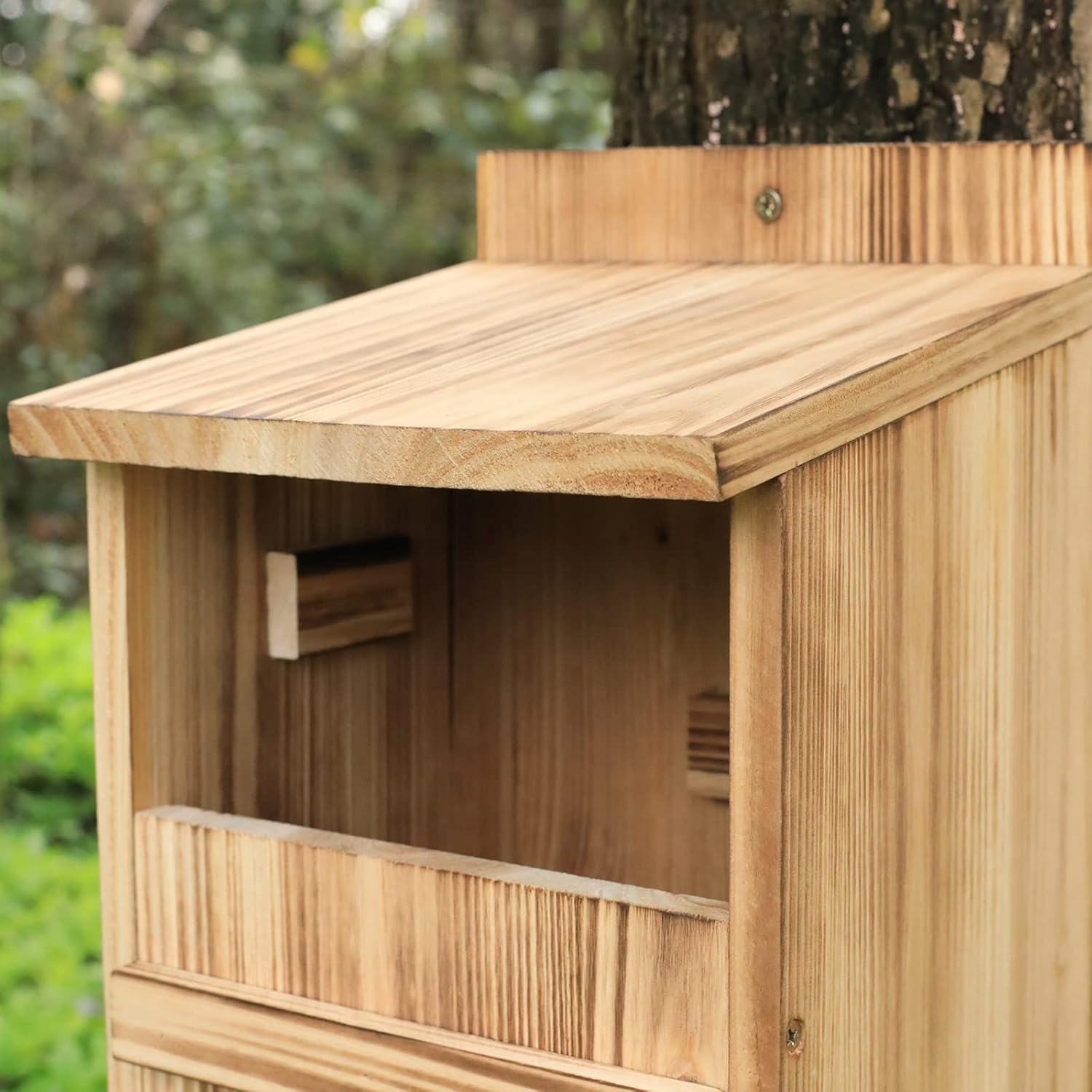 STARSWR Owl House for Outdoors,Screech Nesting Box, Saw Whet Owl Box Big Bird House for Outside,Large Wood Rectangular Opening Bird Box