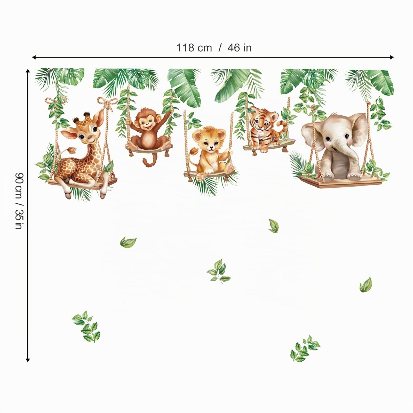 wondever Autocollants Muraux Animaux Jungle Tropical Éléphant Singe Lion pour Chambre Enfants