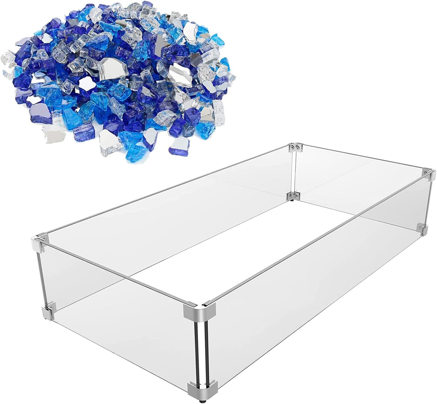 Grisun Fire Glass with Fire Pit Glass Wind Guard 31 x 12