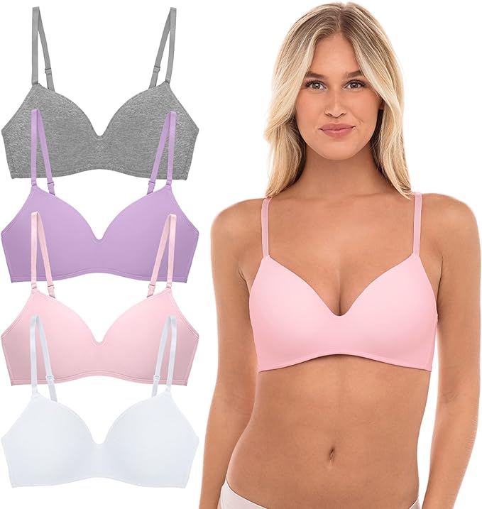 4 Pack Wirefree Bra - Women's Flexible Soft Foam Wireless No Wire Soft Pad T Shirt Bra Value Pack