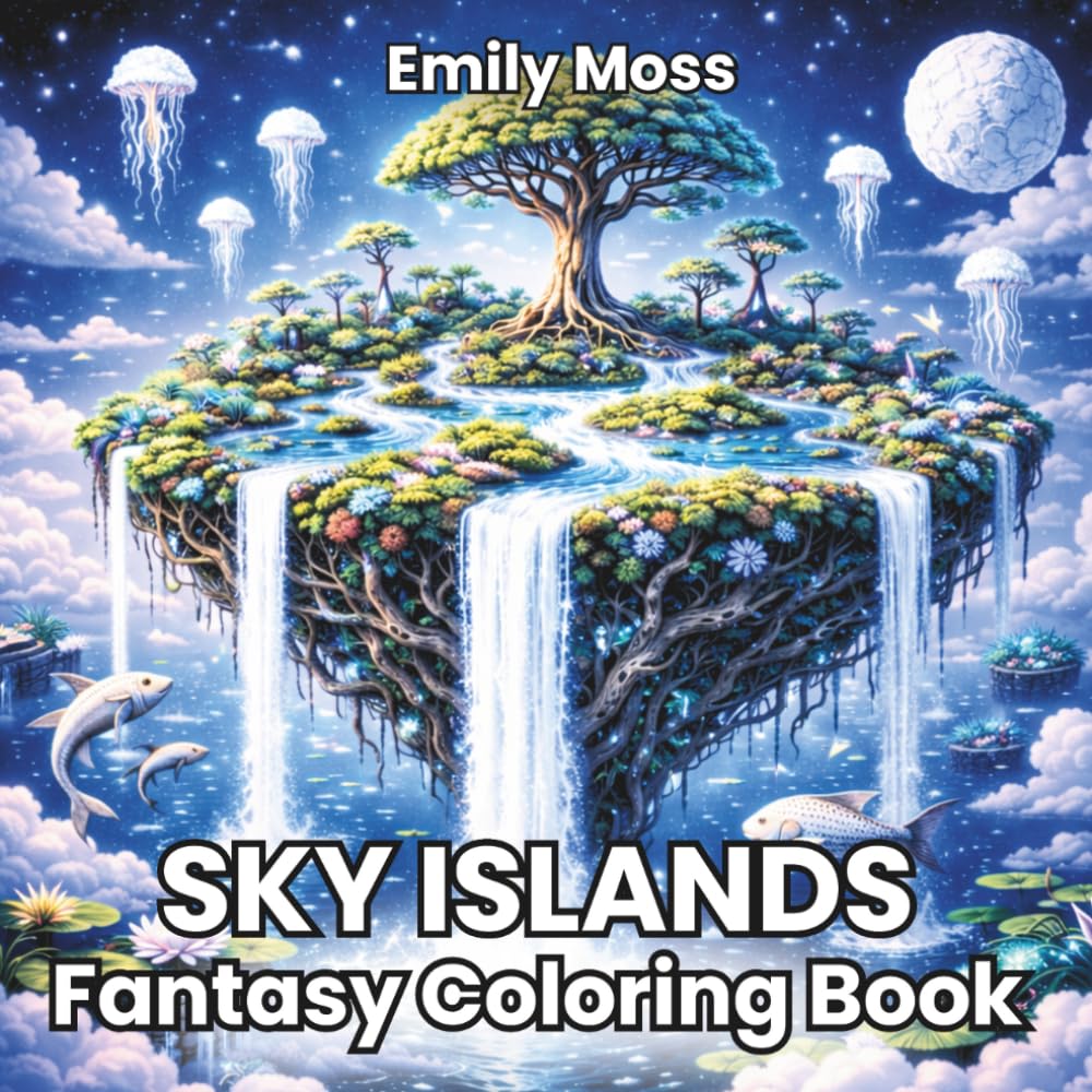 Sky Islands Fantasy Coloring Book for Adults: Floating Worlds, Magical Sky Islands, Enchanted Castles, Fantasy Cities and Dreamlike Realms to Color for Adults and Teens